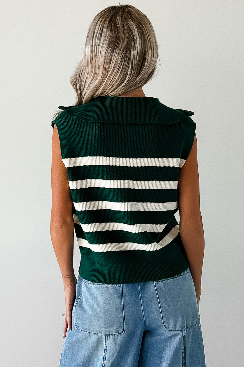 Daily Joys Striped Half-Zip Sweater Vest (Green/Cream) · NanaMacs