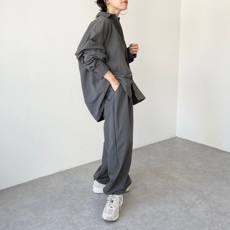 loose silhouette nylon shirt set up / charcoal（ルーズシルエット