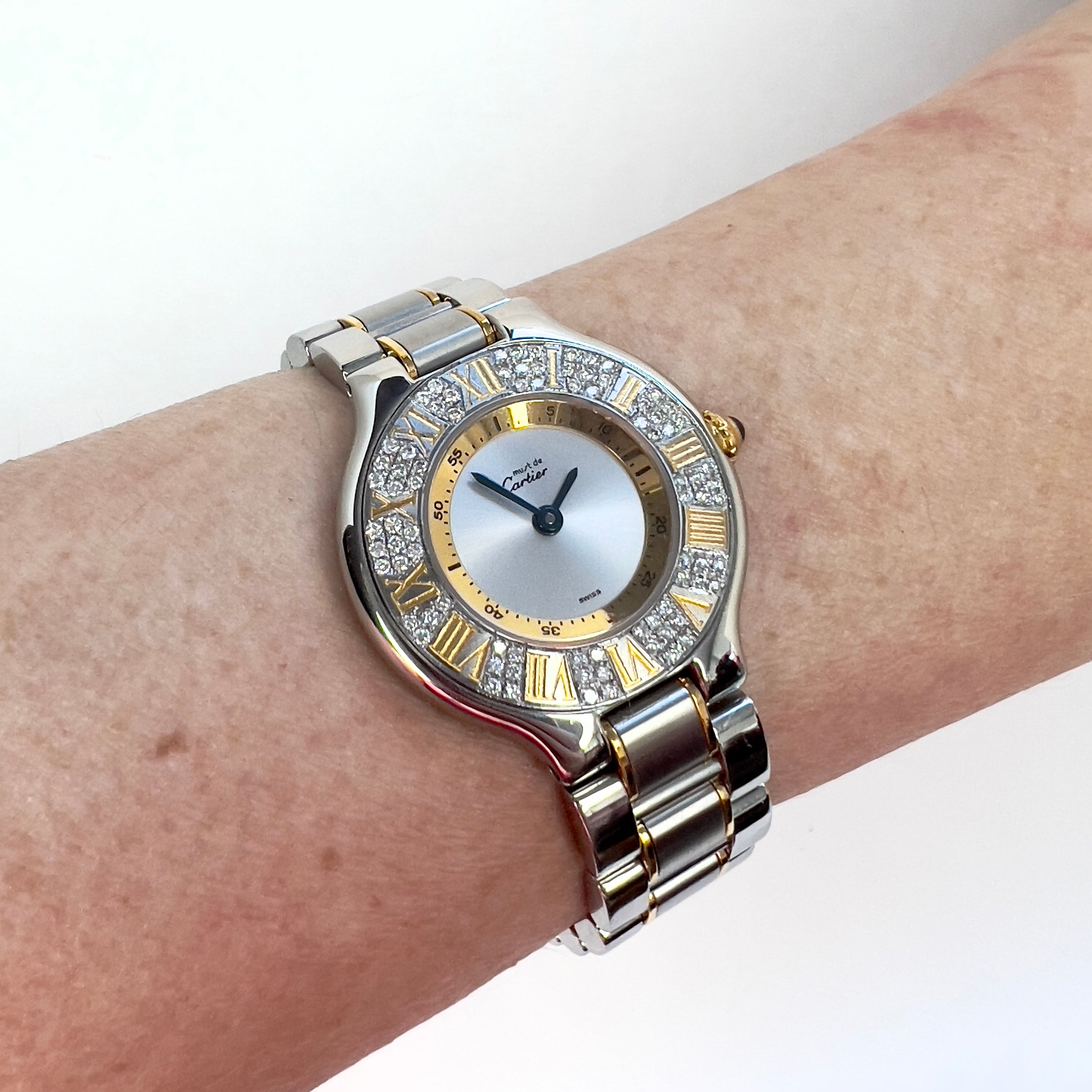 CARTIER MUST 21 Quartz 28mm 2 Tone Watch 0.40TCW Diamonds | NATILUXIA