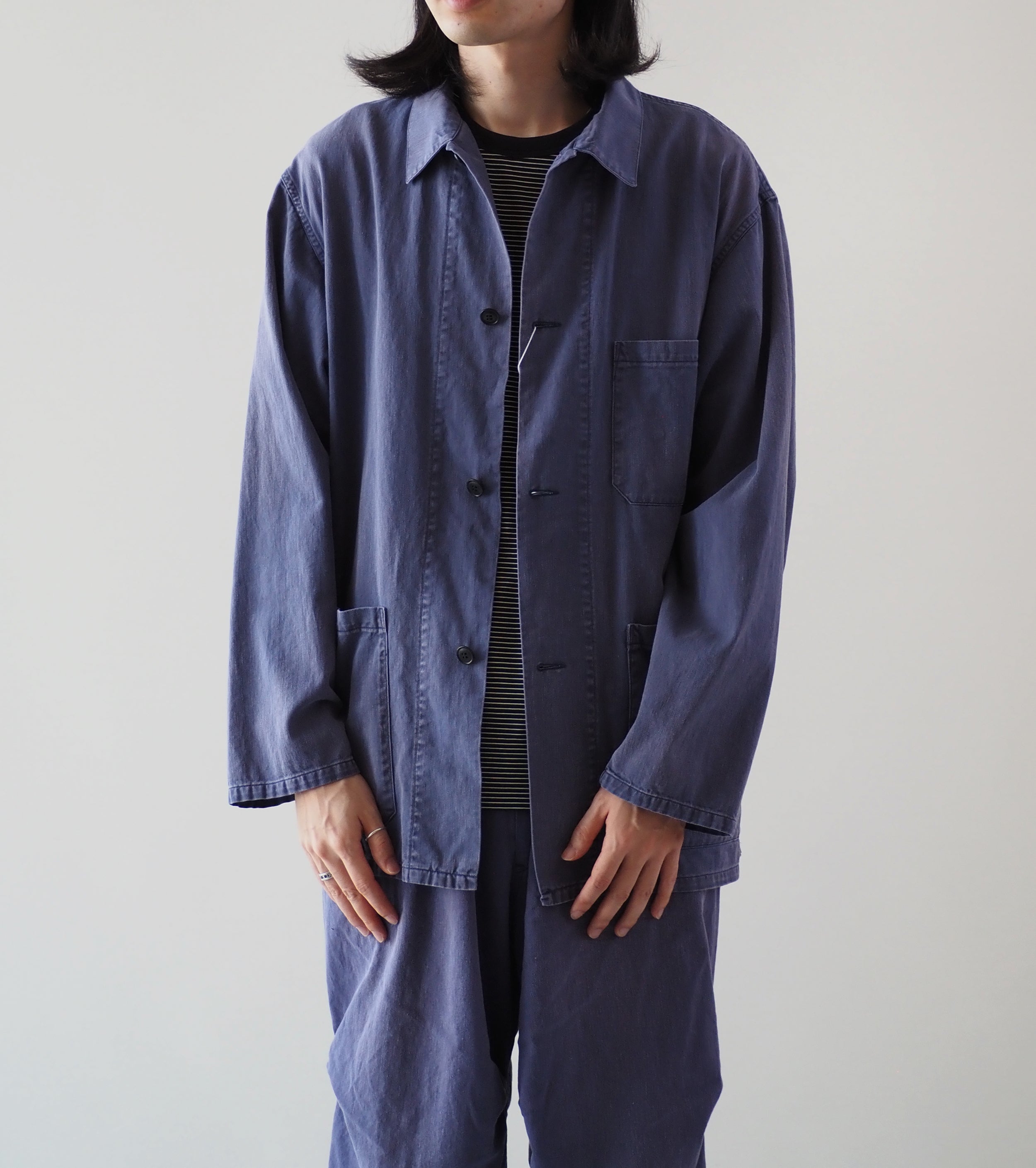 COMOLI コットン ドリル ワークジャケット, Fade Blue – Navyblue