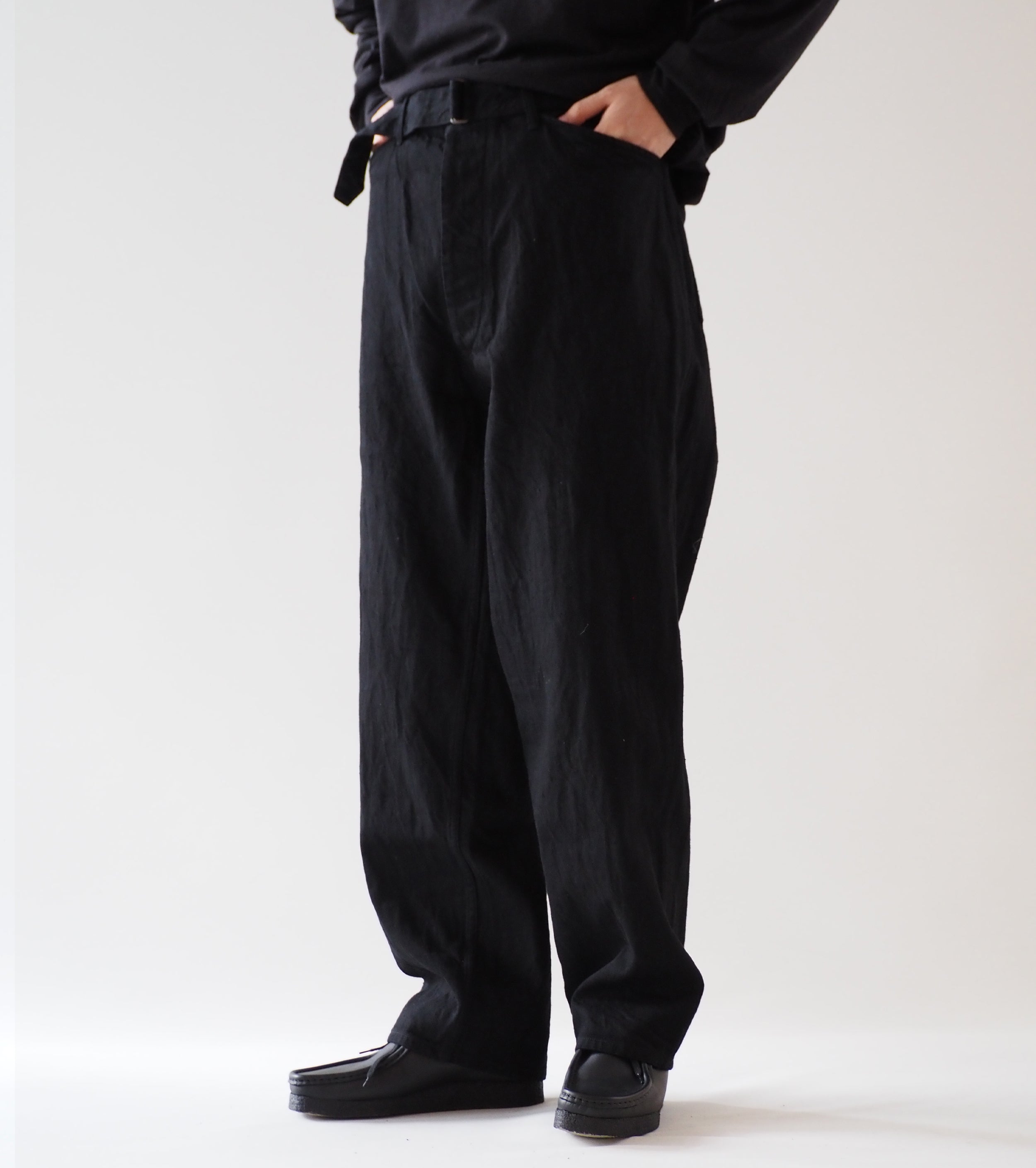 COMOLI Denim Belted Pants, Black – Navyblue