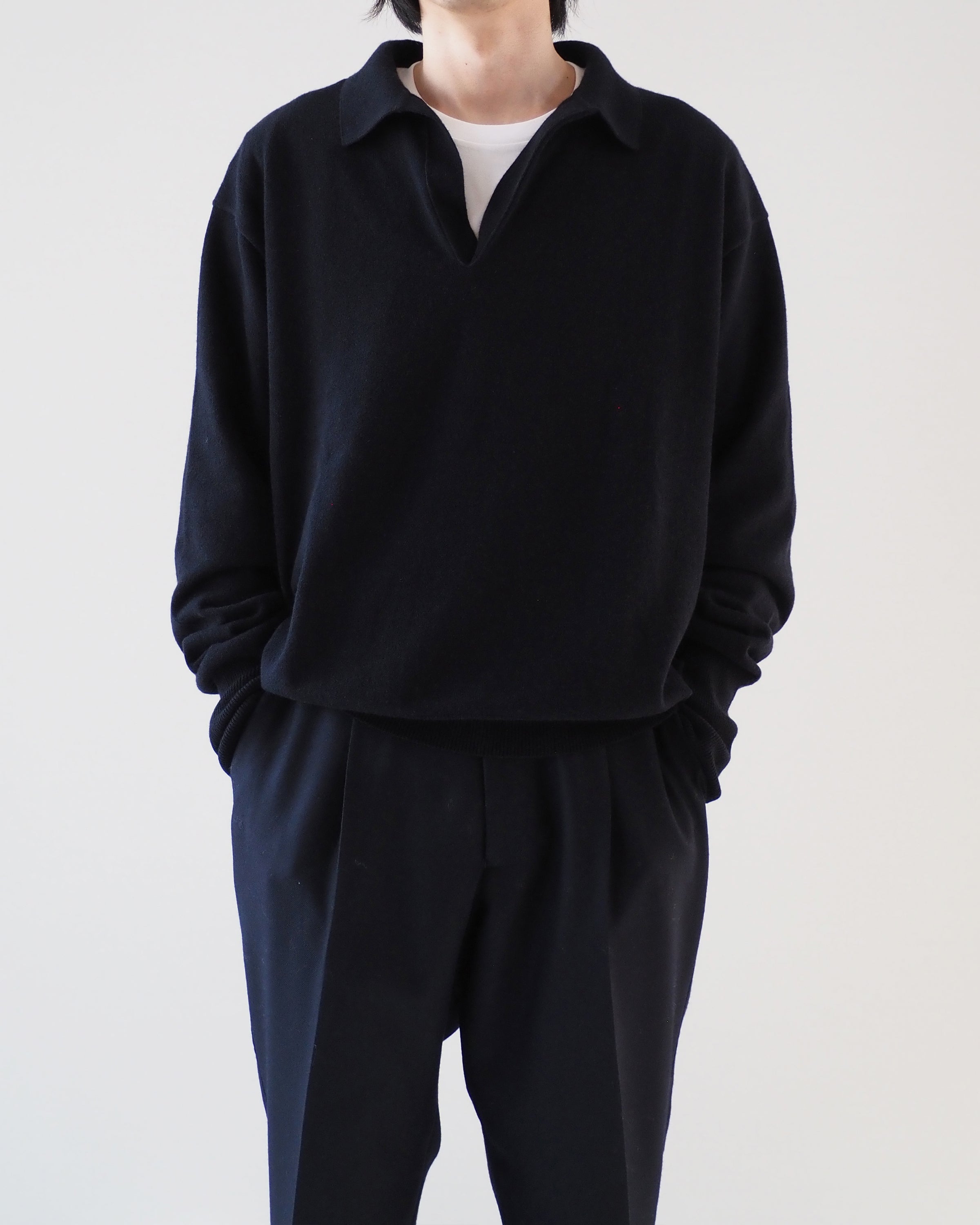 COMOLI カシミヤ スキッパー ニット, Navy – Navyblue