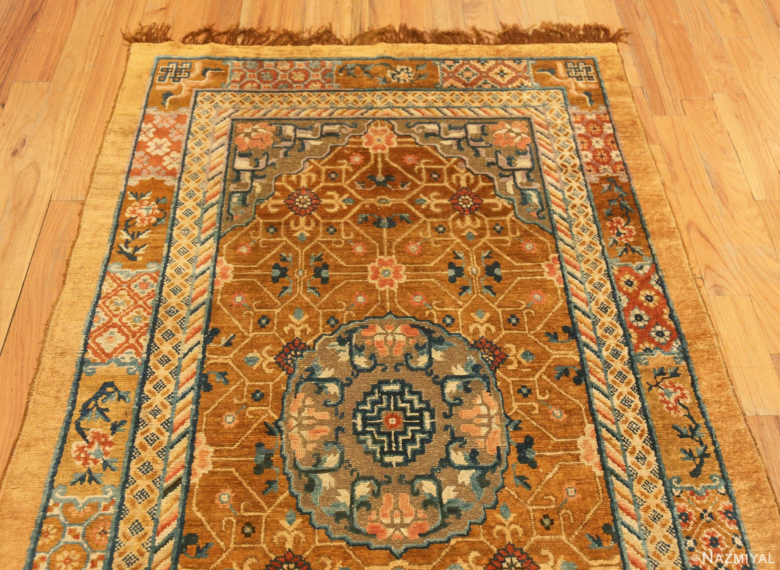 Antique Century Chinese Metallic Silk Pile Rug 72678 Nazmiyal