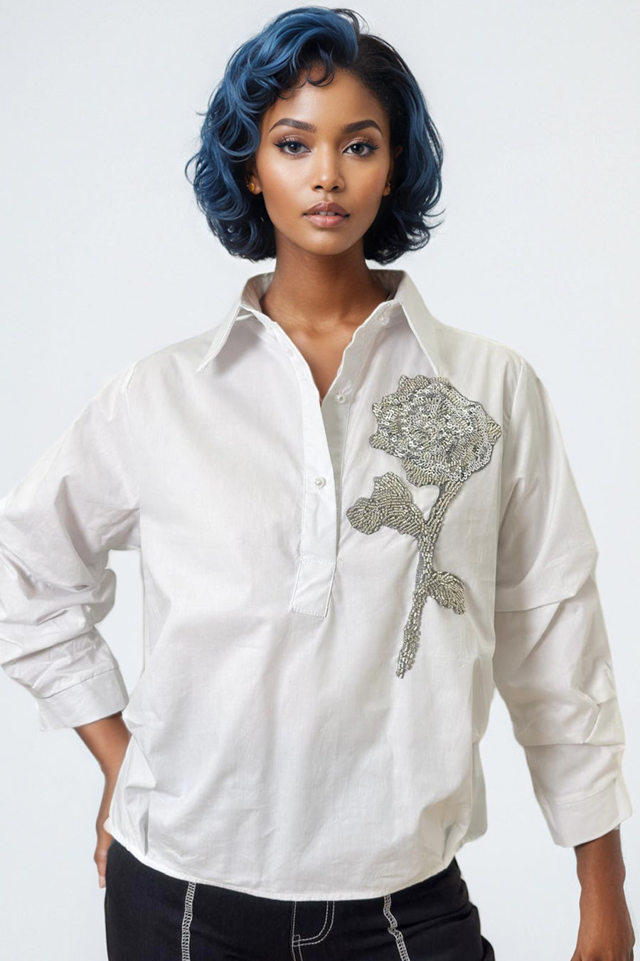 S3056 FLOWER APPLIQUE TOP (PINK, WHITE, BLUE) – N by Nancy