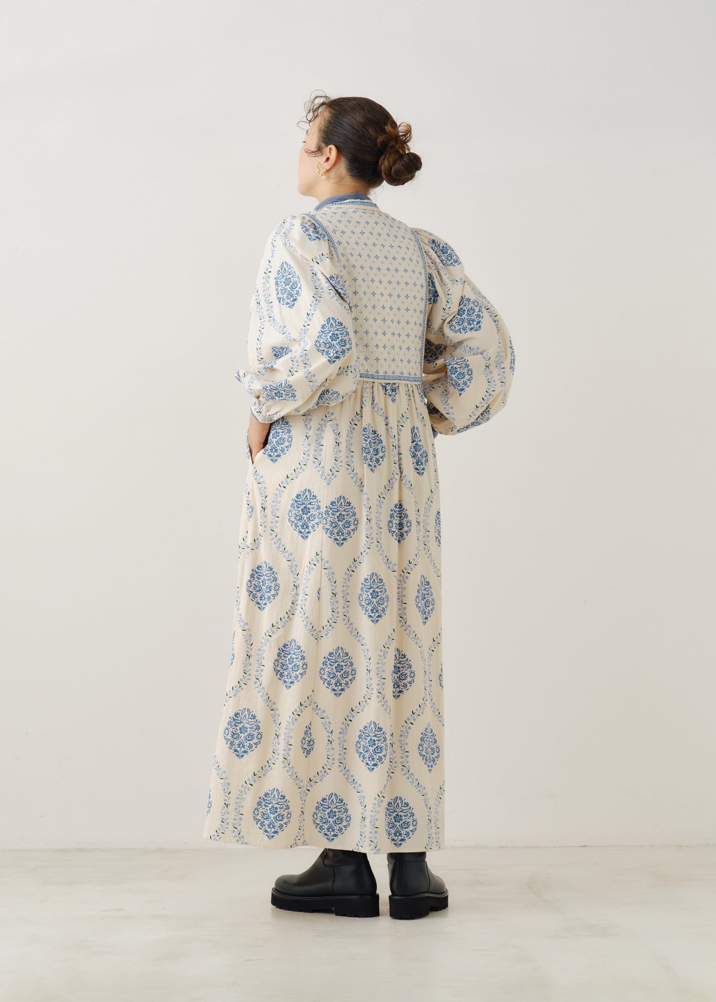 Crimp Cotton Flower Print Yoke Embroidery Dress | Pasand by ne