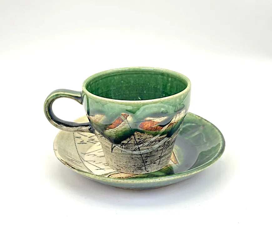 美濃焼 線刻 コーヒーカップ＆ソーサーセット | ギフトショップ Nihon