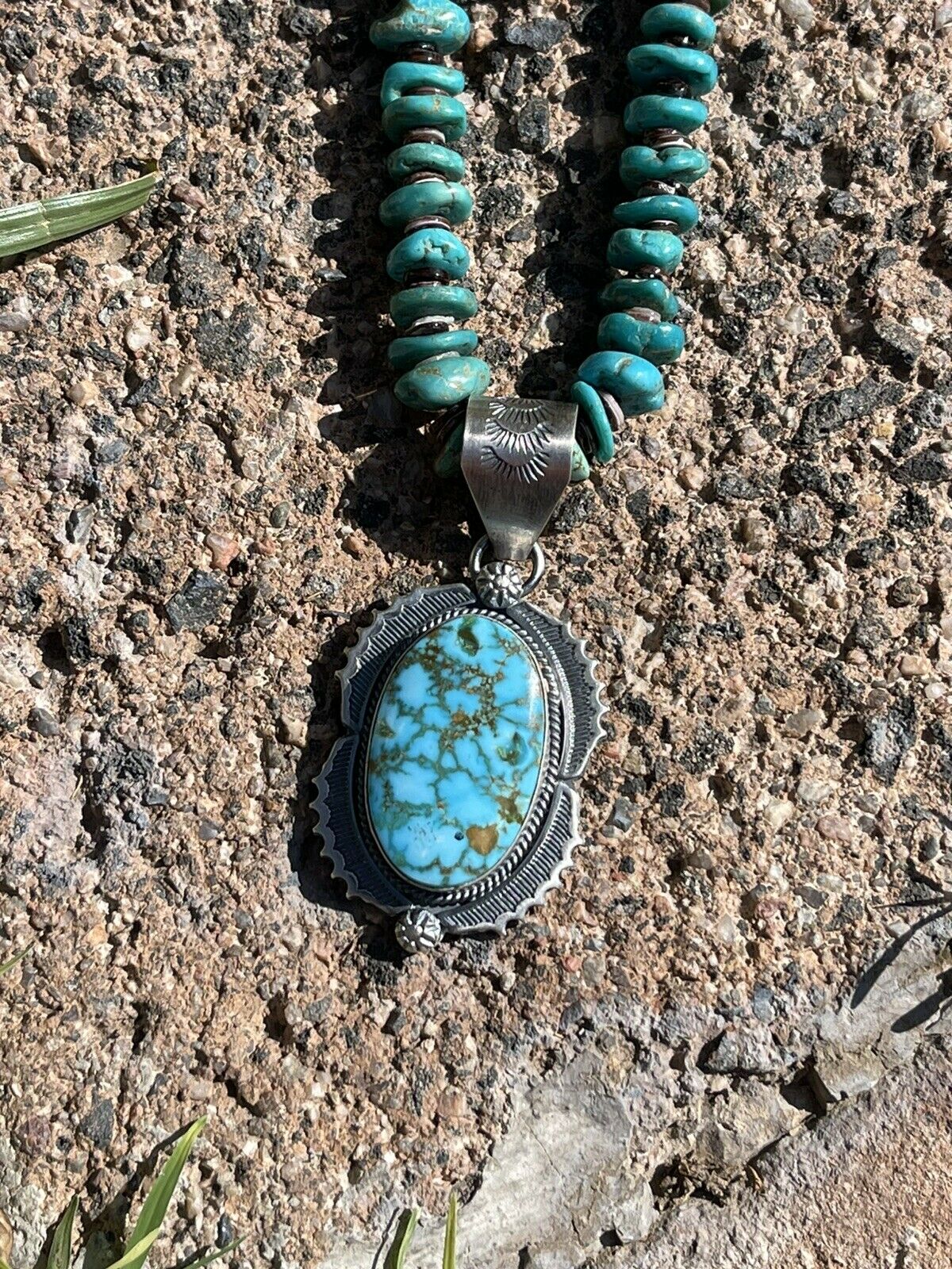 Handcrafted Number 8 Turquoise & Sterling Silver Elegant Pendant Signe