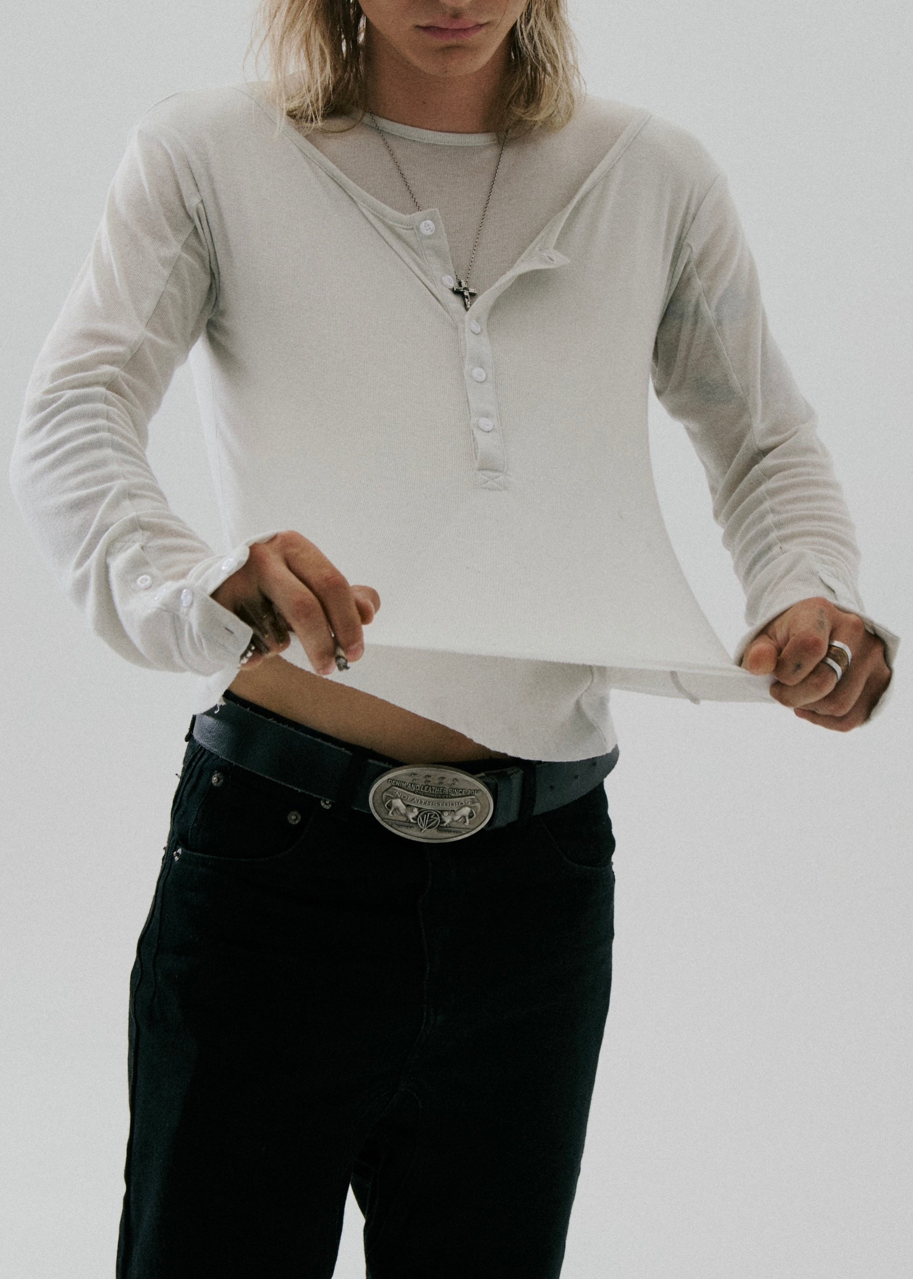 DOUBLE-LAYERED BUTTON ORGANIC COTTON SHIRT WHITE – NO/FAITH STUDIOS