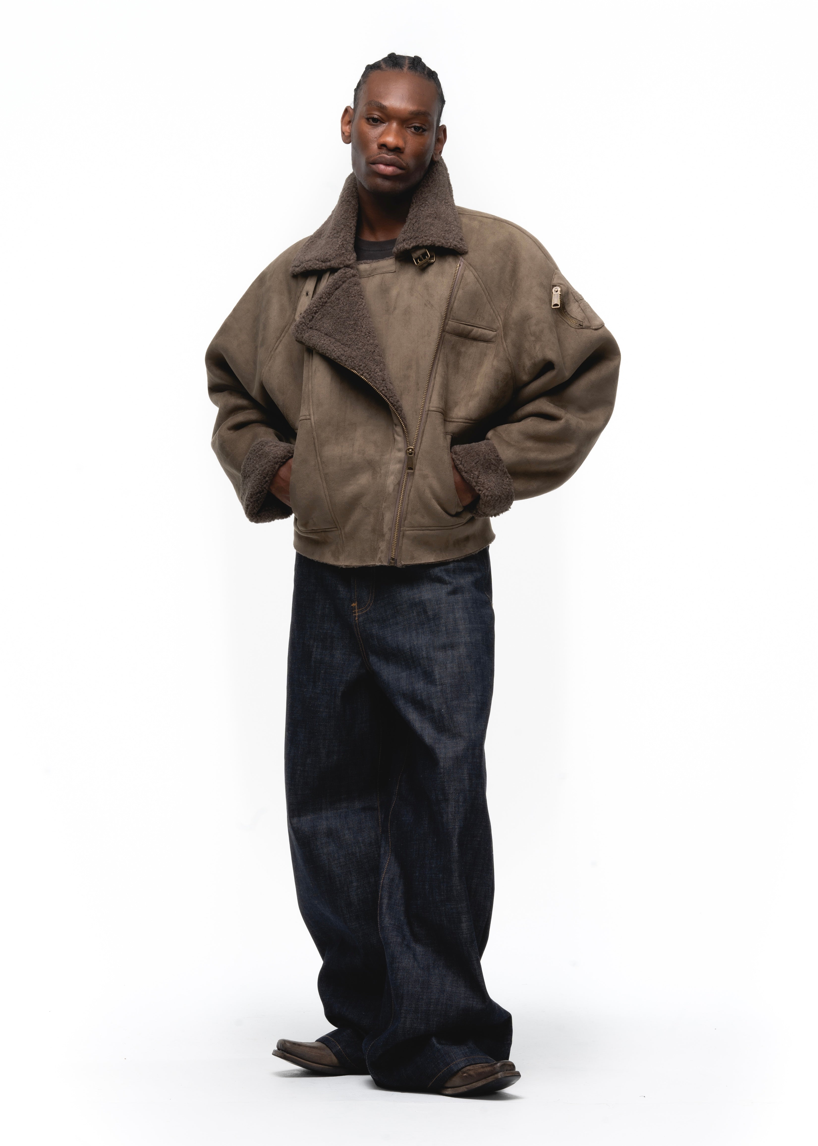 HEAVY FLIGHT SHEARLING JACKET OLIVE – NO/FAITH STUDIOS