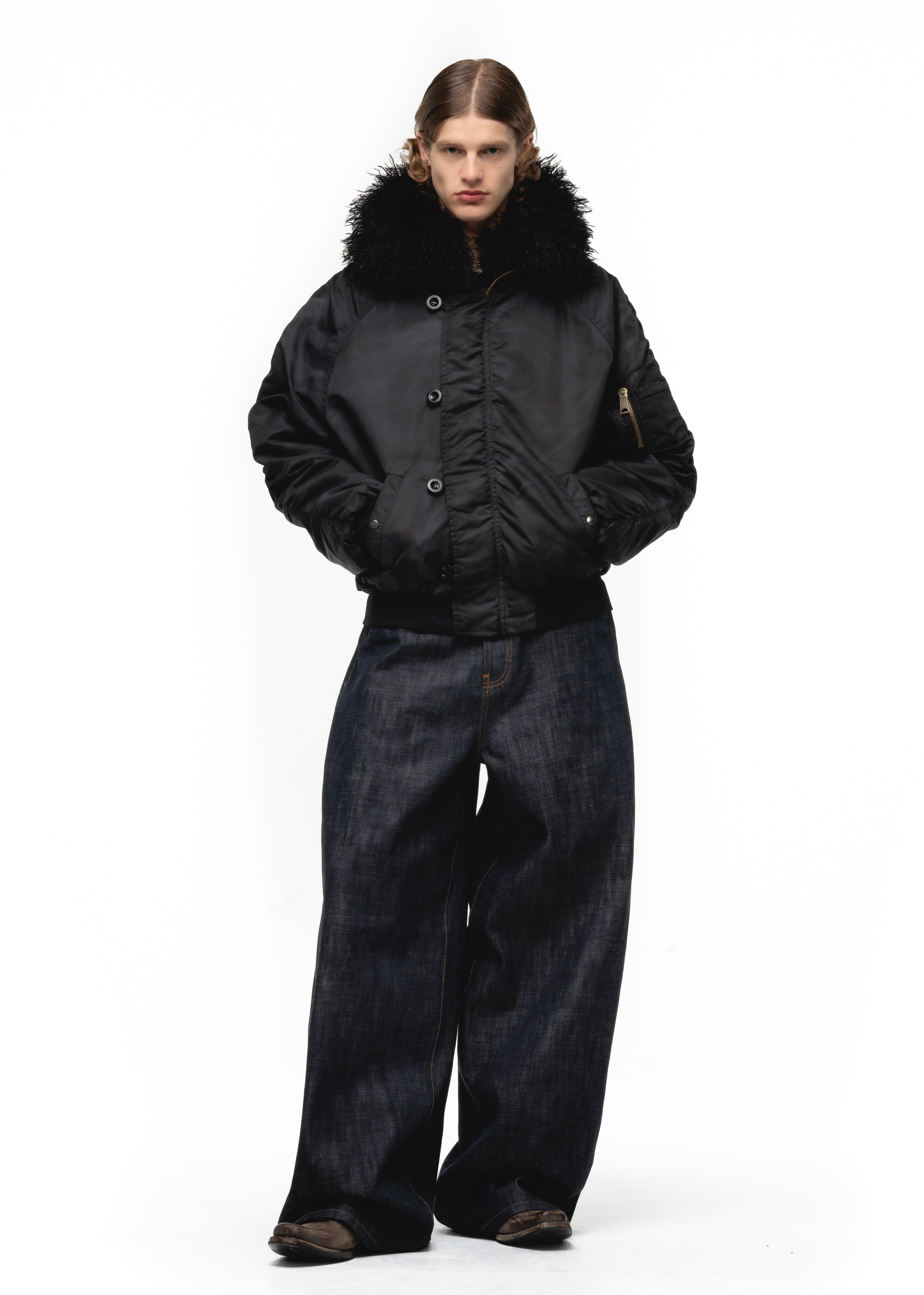 ASTRO FUR BOMBER JACKET BLACK – NO/FAITH STUDIOS