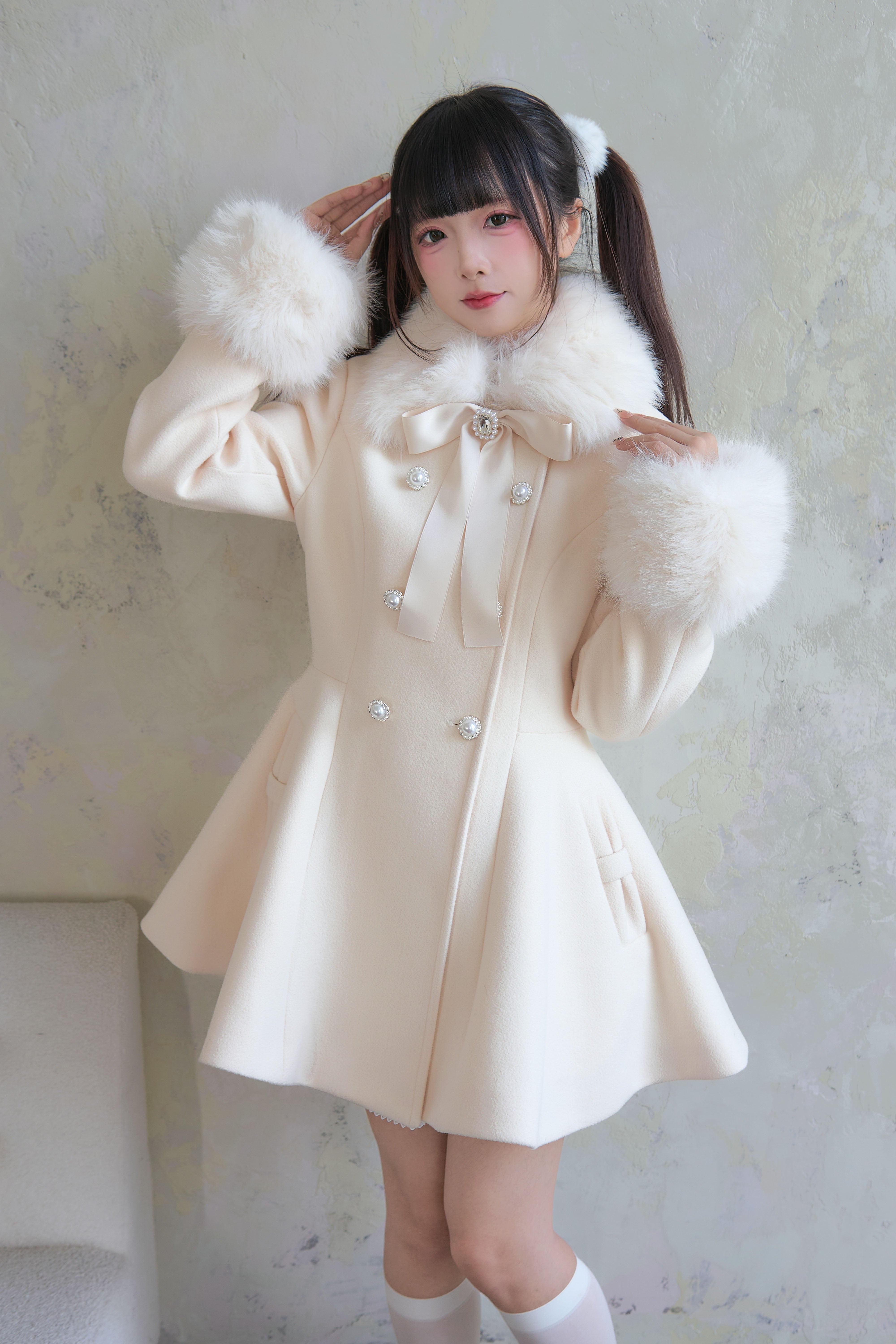 Fur flare pearl double coat – NoGenki