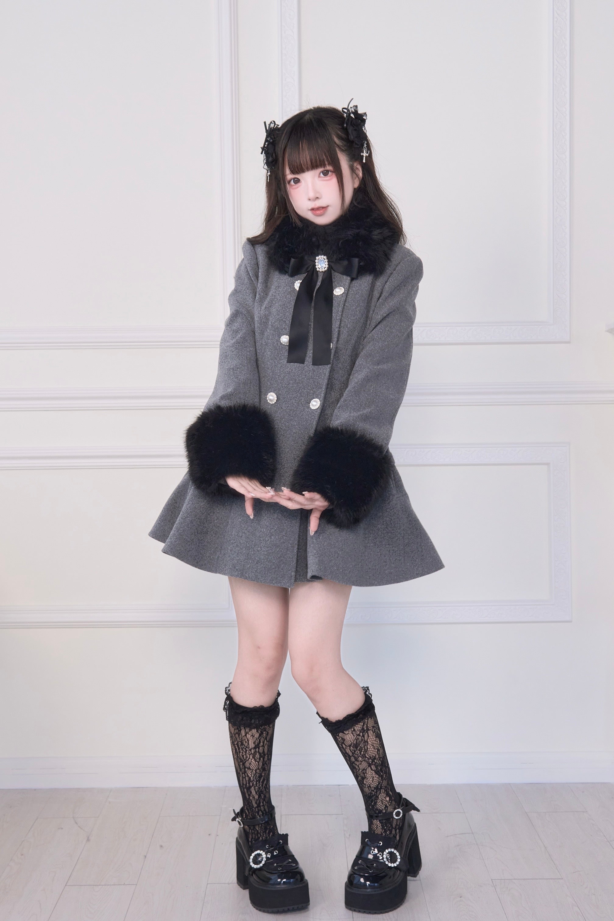 Fur flare pearl double coat – NoGenki