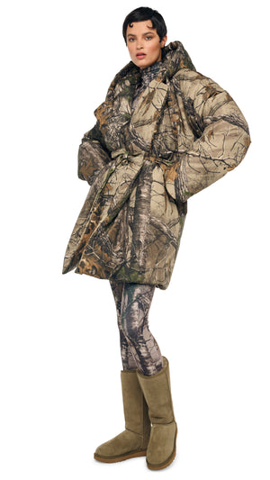 HOODED SLEEPING BAG COAT TO KNEE – Trees – Norma Kamali