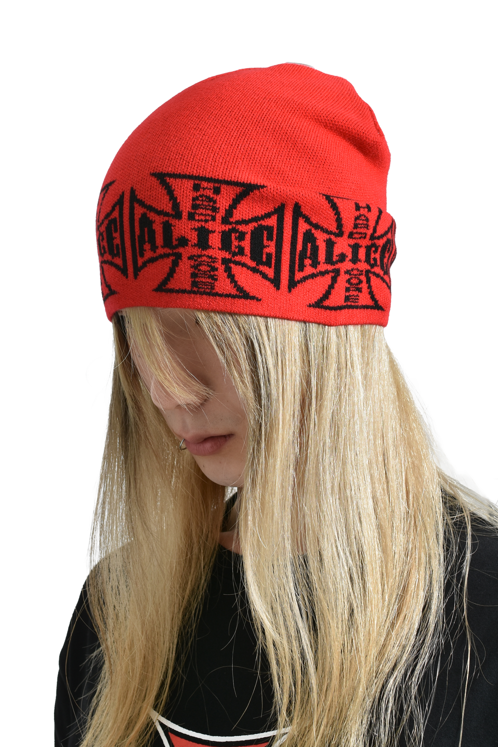 ALICE HOLLYWOOD SS25 TOKYO EXCLUSIVE JACUARD CHOPPER BEANIE / RED