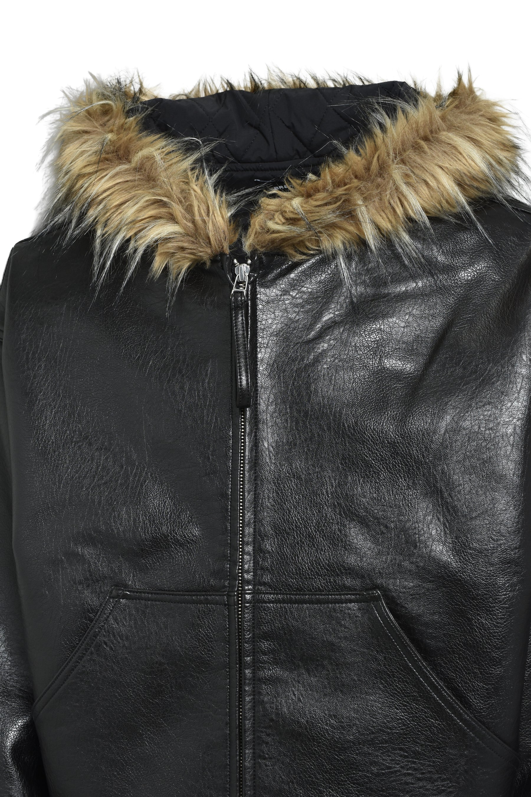 BREATH ブレス FW25 FAUX LEATHER FUR HOODED JACKET / BLK - NUBIAN