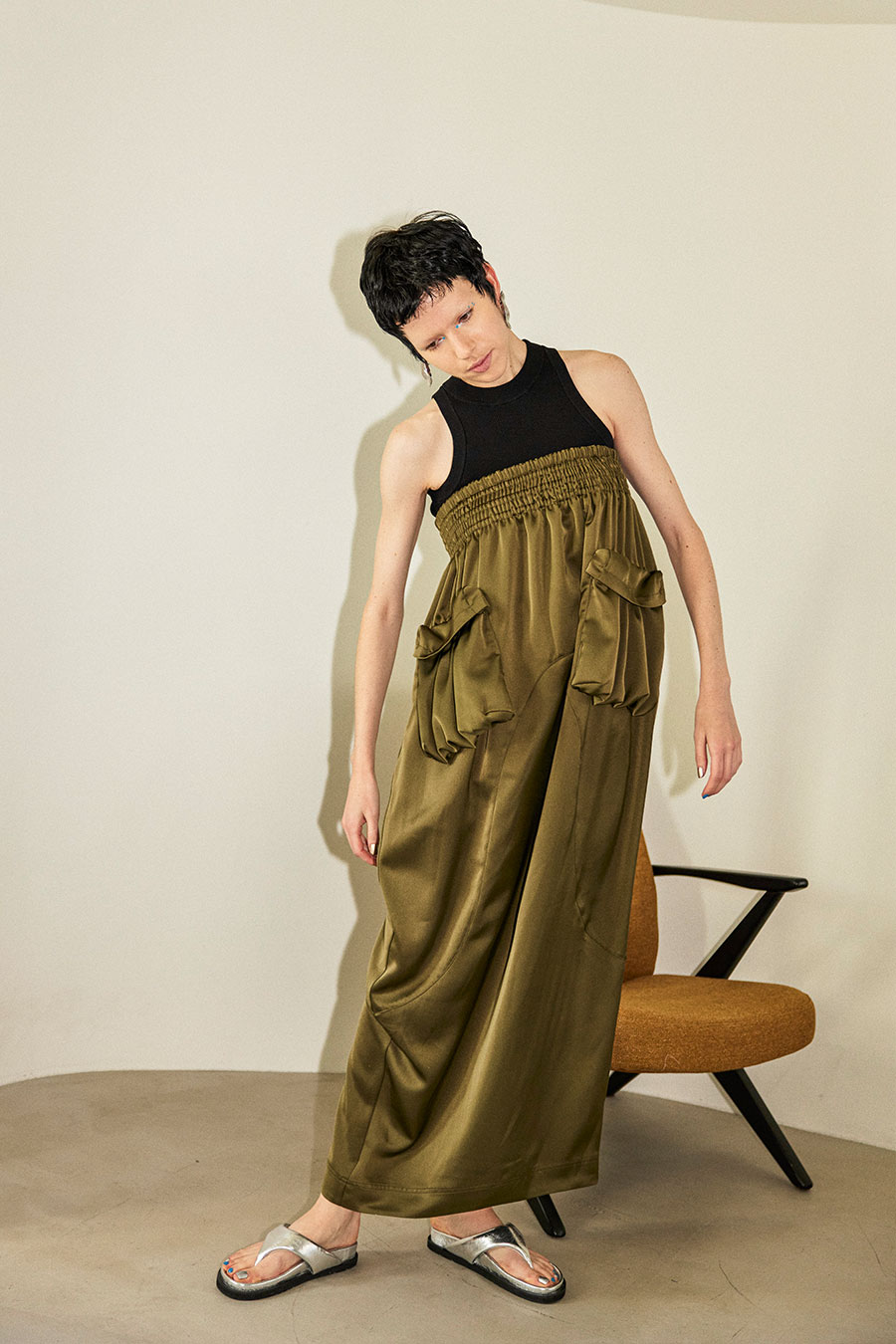 OMMO ONLINE STORE / GATHER POCKET SATIN OP