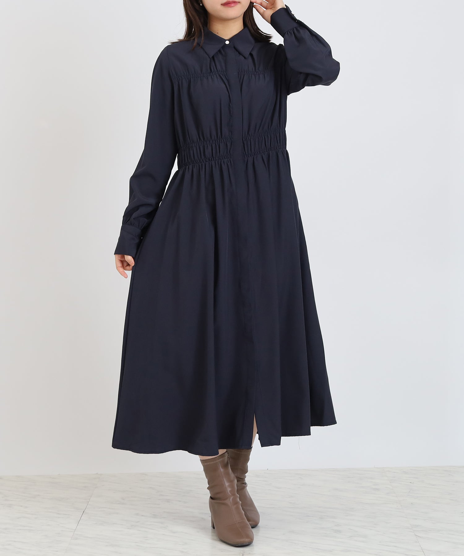 シャーリングシャツワンピース