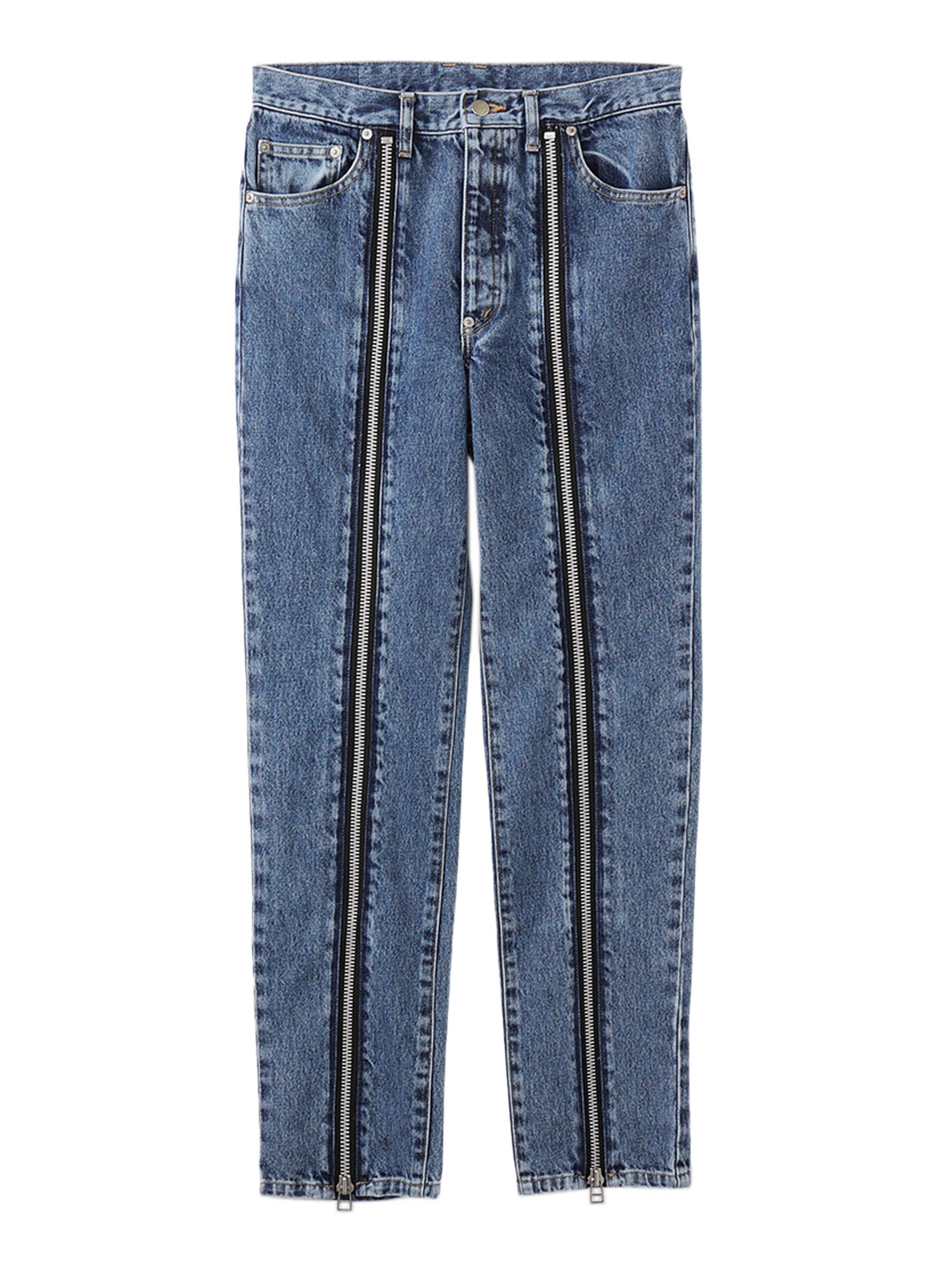 Washed Denim Zipped Pants | Black
