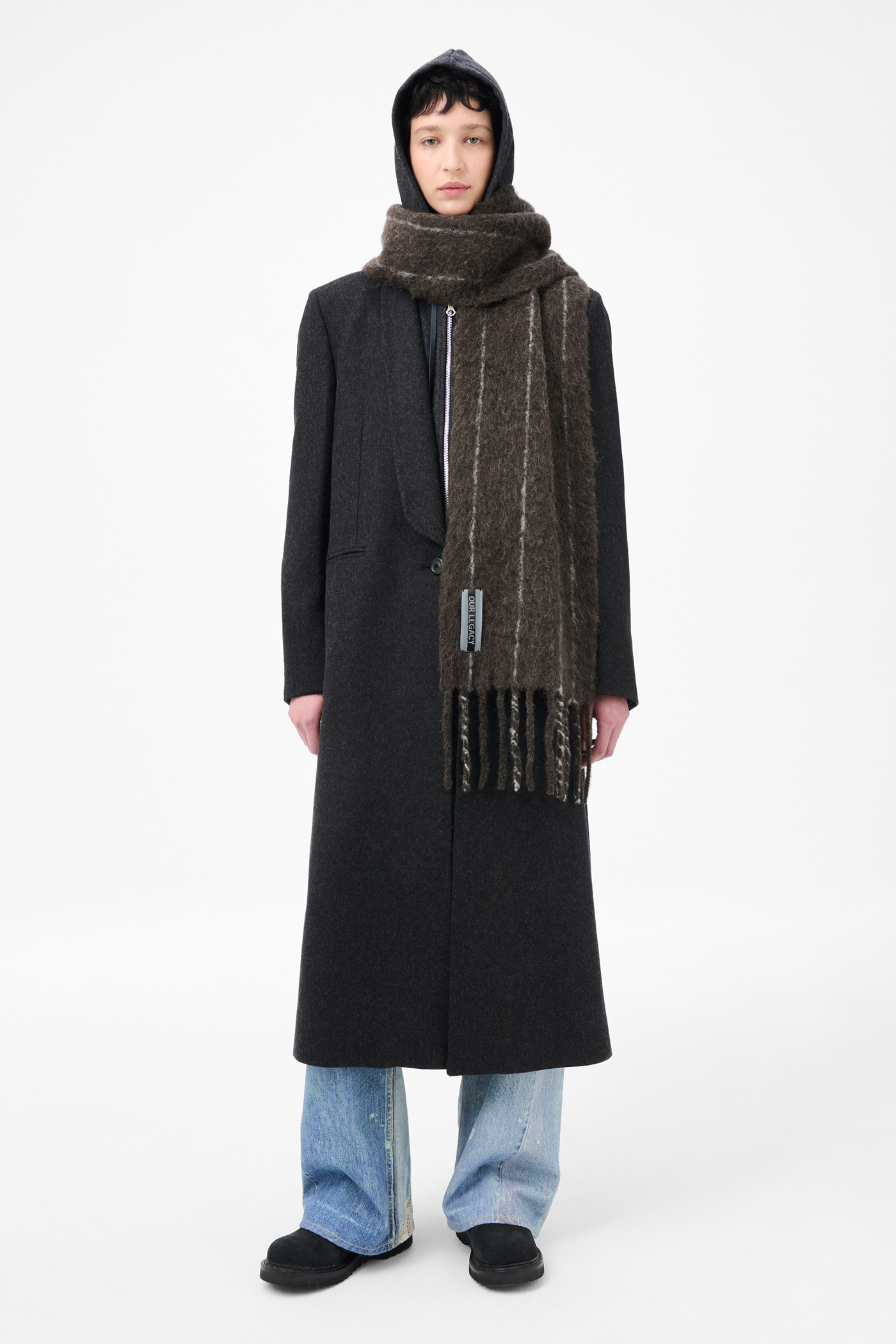 Our Legacy - Our Legacy Estate Scarf Brown Pinstripe Fuzzy Alpaca