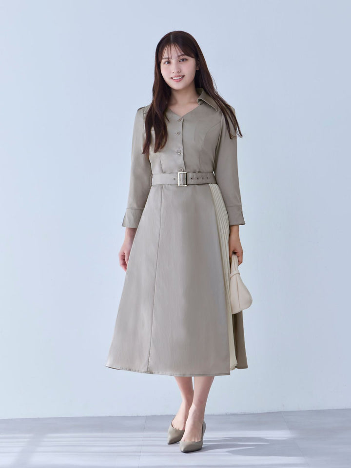 シャツプリーツワンピース 25SS：モカ│胸が大きな女性のための