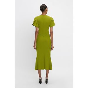 Victoria Beckham Gathered V-neck Midi Dress Parakeet | OXHOLM - Oxholm