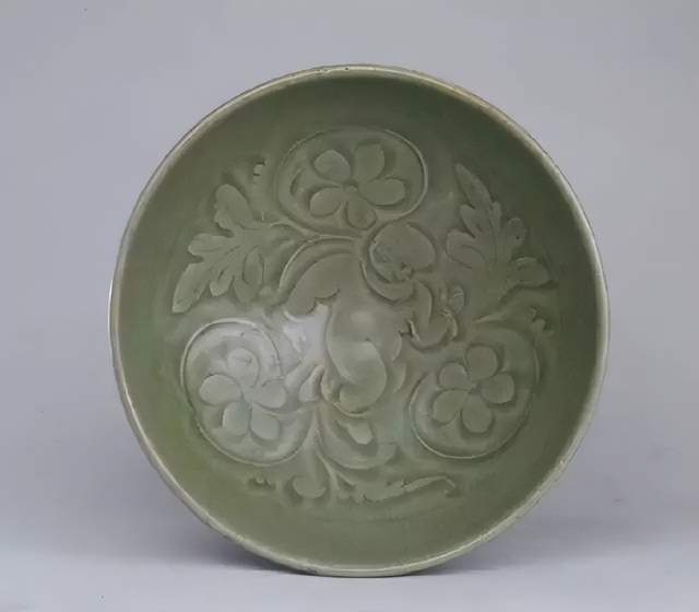 耀州窯刻花魚斗笠碗 唐物 茶道具 煎茶碗 中国古美術 骨董品 陶芸 耀州