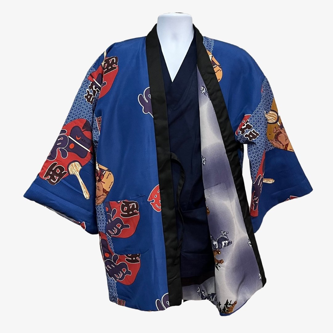 Mens traditional Japanese reversible Hanten coat - Sumo, tiger and