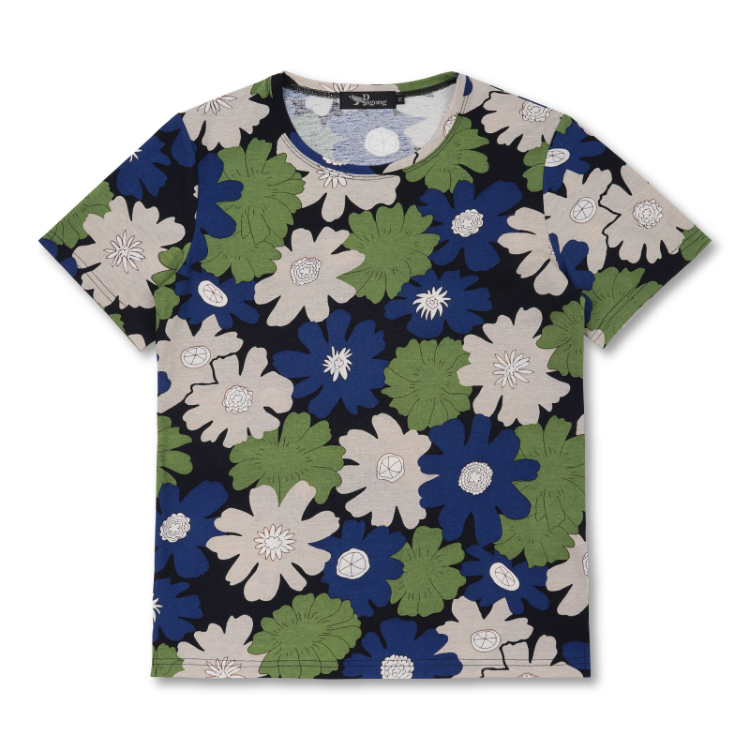 花柄 半袖Tシャツ ＜秋桜/黒青＞ | 京友禅アロハシャツ【Pagong】公式