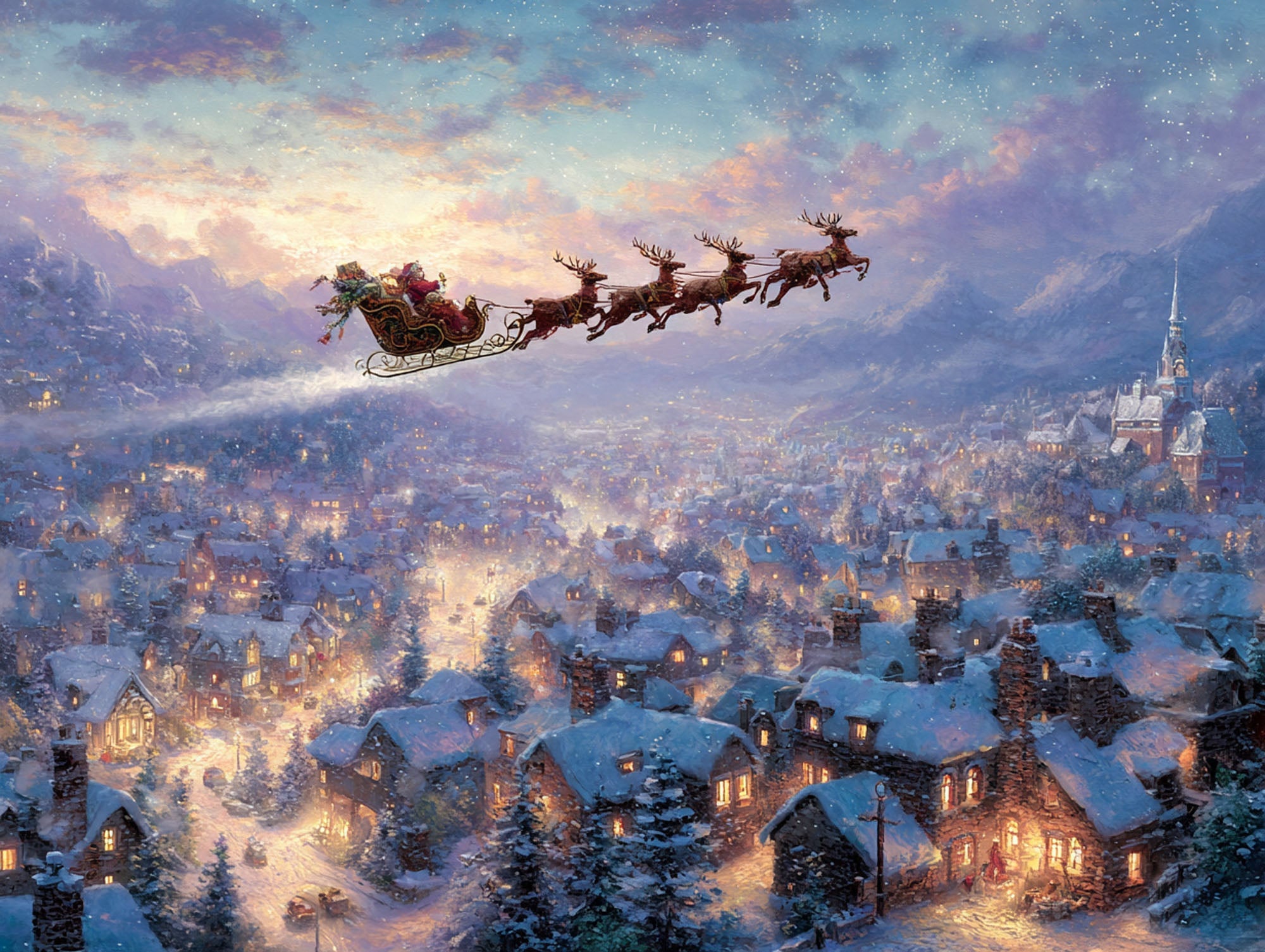 Santa's Sleigh Ride Over Town Diamond Painting - Full Drill Kit