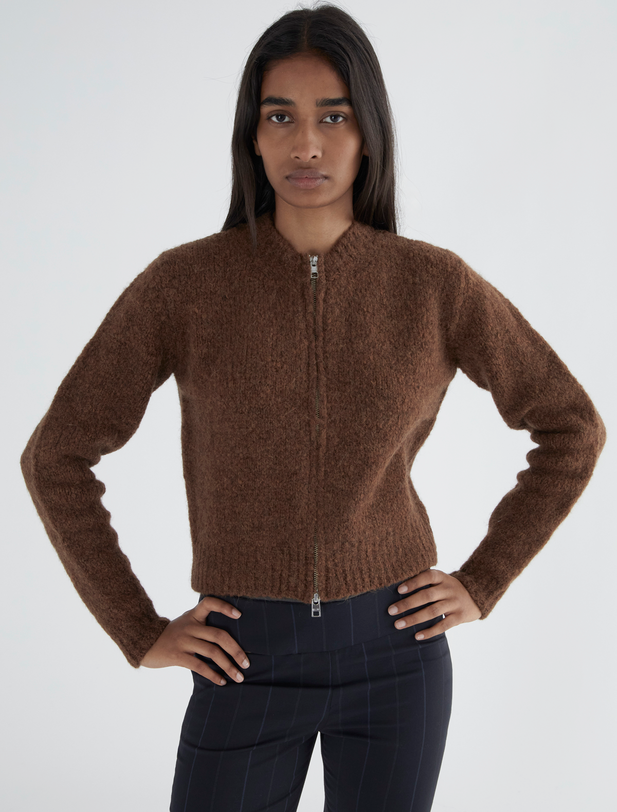 HASTA LUEGO ZIP-Tricot cardigan with intarsia on the back – paloma