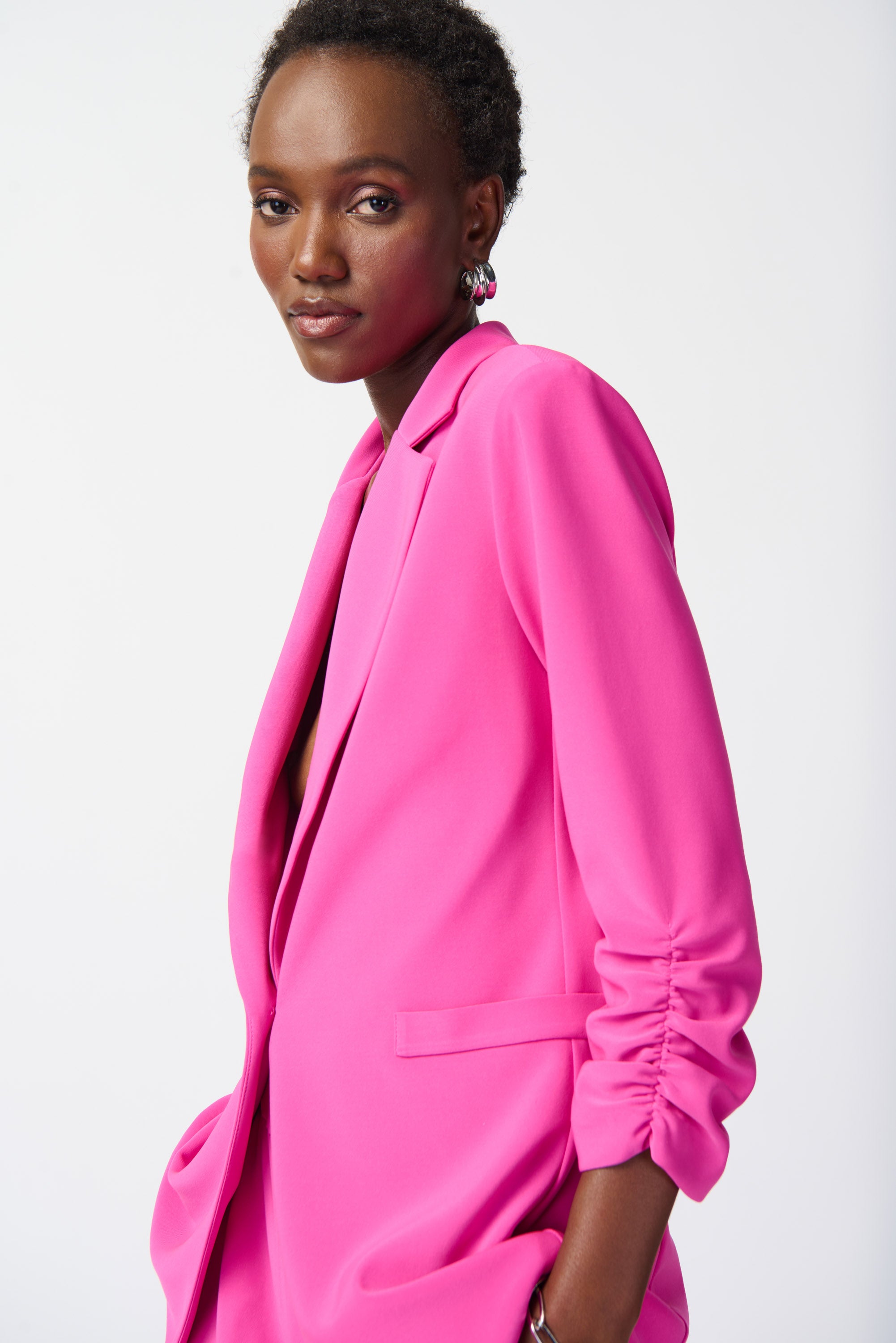 Joseph Ribkoff Silky Knit Blazer with Shirred Sleeves - PapillonStyles