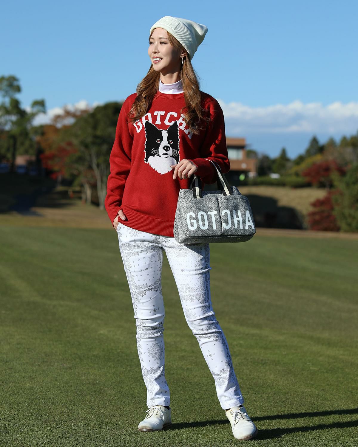 GOTCHA GOLF] ウォッシャブル ジャカード ドッグ クルーネック