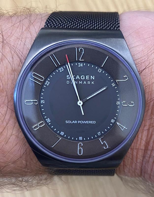 Grenen Solar-Powered Midnight Stainless Steel Mesh Watch SKW6837