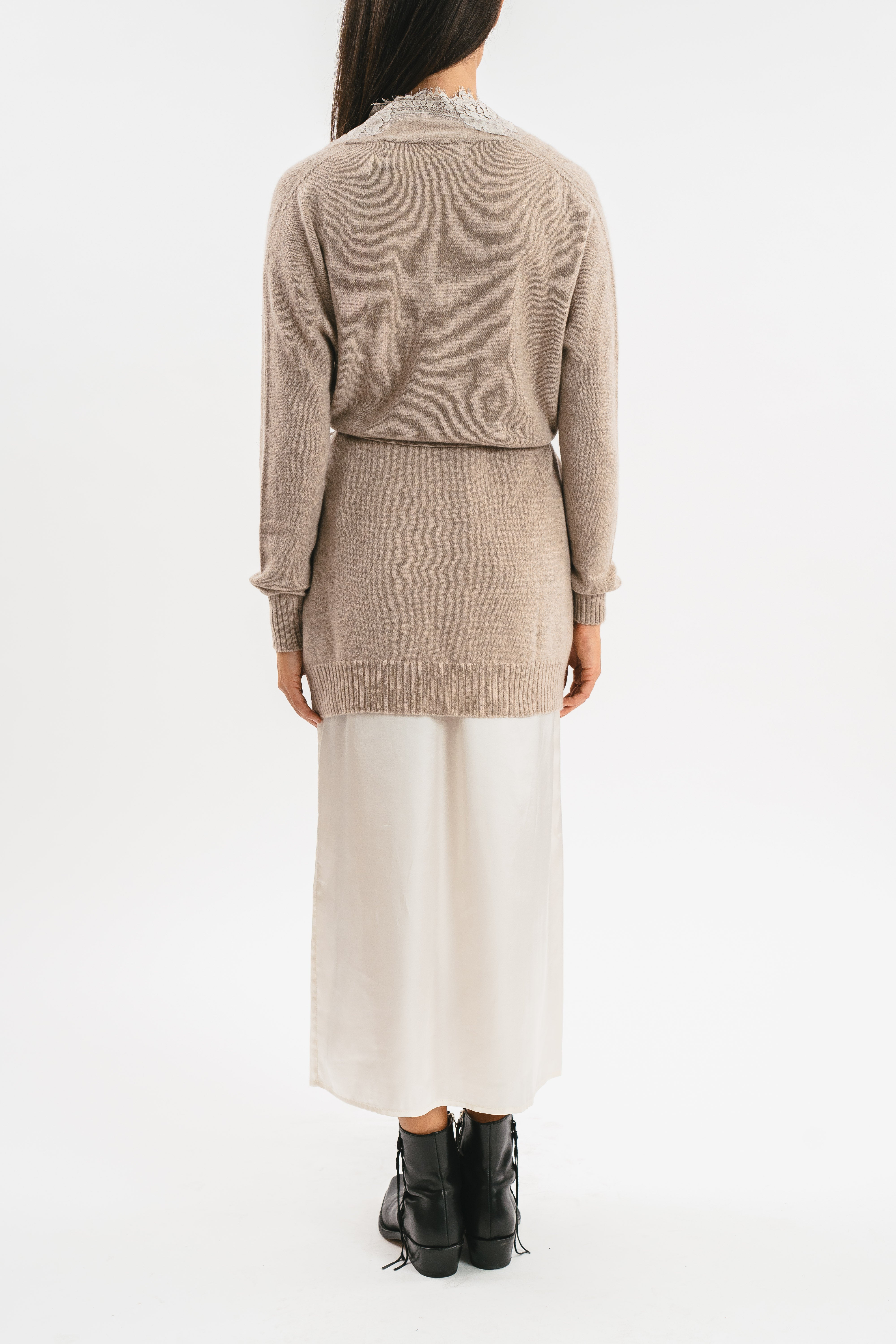 CARDIGAN CASHMERE CON CINTURA E PIZZO - SPEDIZIONE GRATUITA