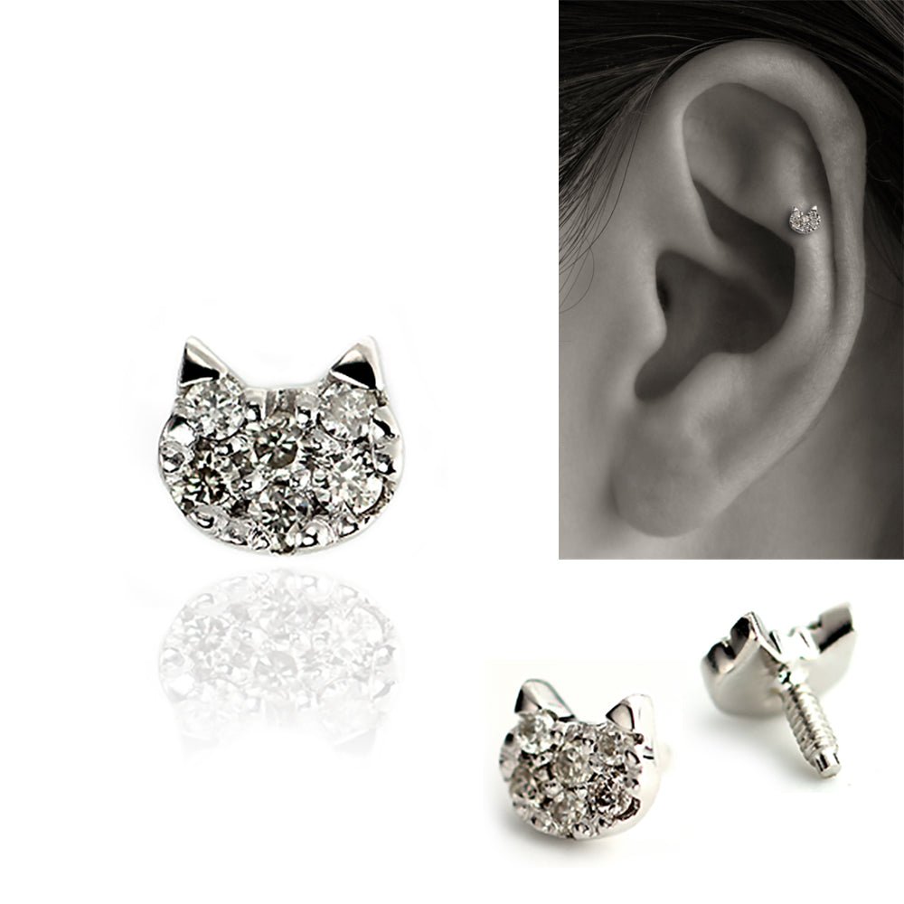 可愛い猫モチーフのダイヤモンド ボディピアス │ K10 – PICOLLET