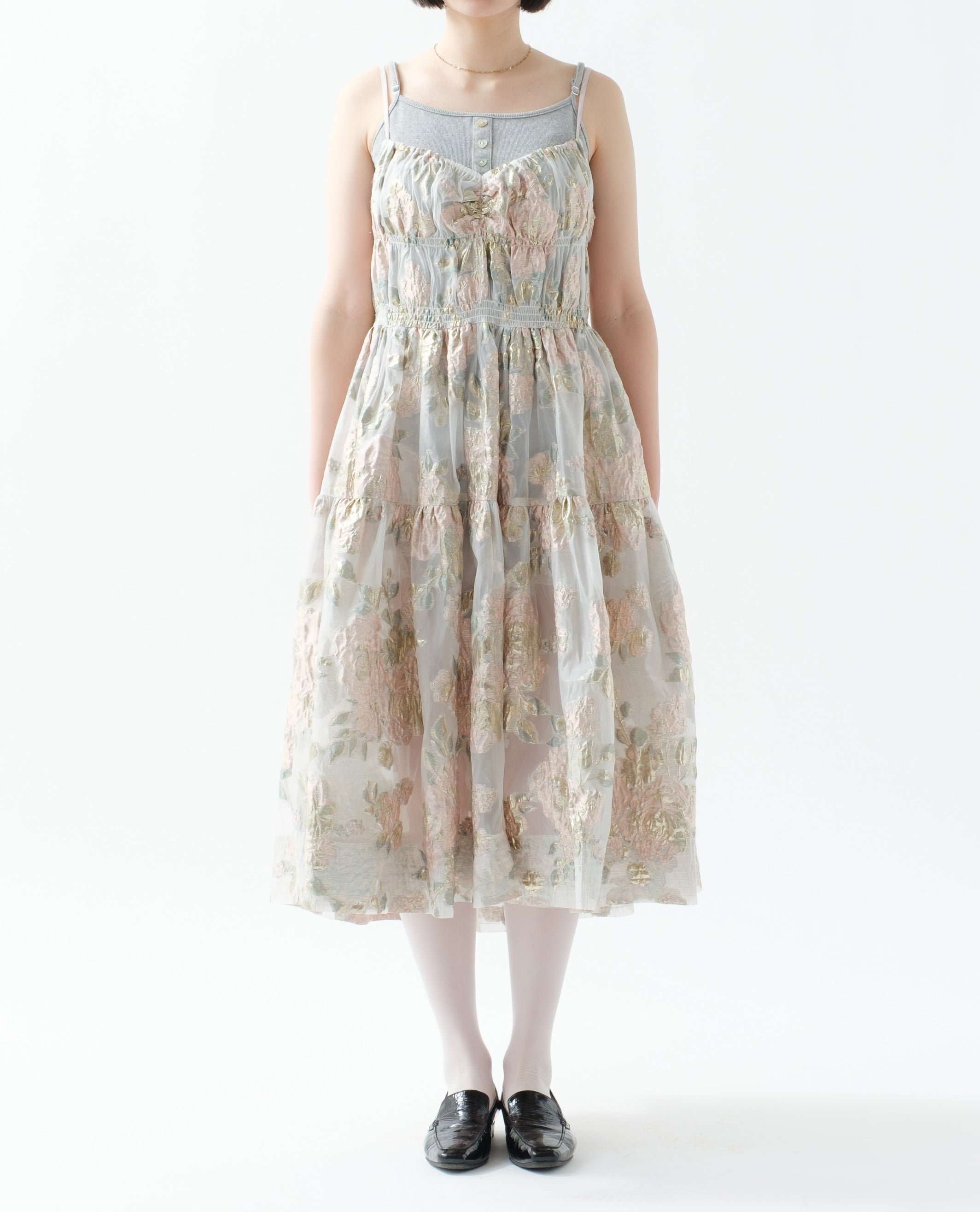 Pink gold jacquard cami dress