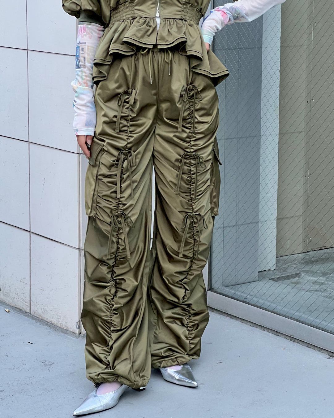 POPPY☆GATHER RIBBON CARGO PANTS (KHAKI) POPPY☆GATHER RIBBON