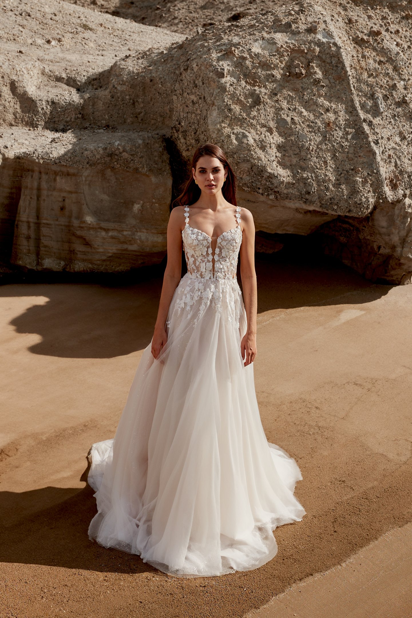 Tisha: Sparkle Tulle A-Line Dress with Thin Lace Straps and 3D