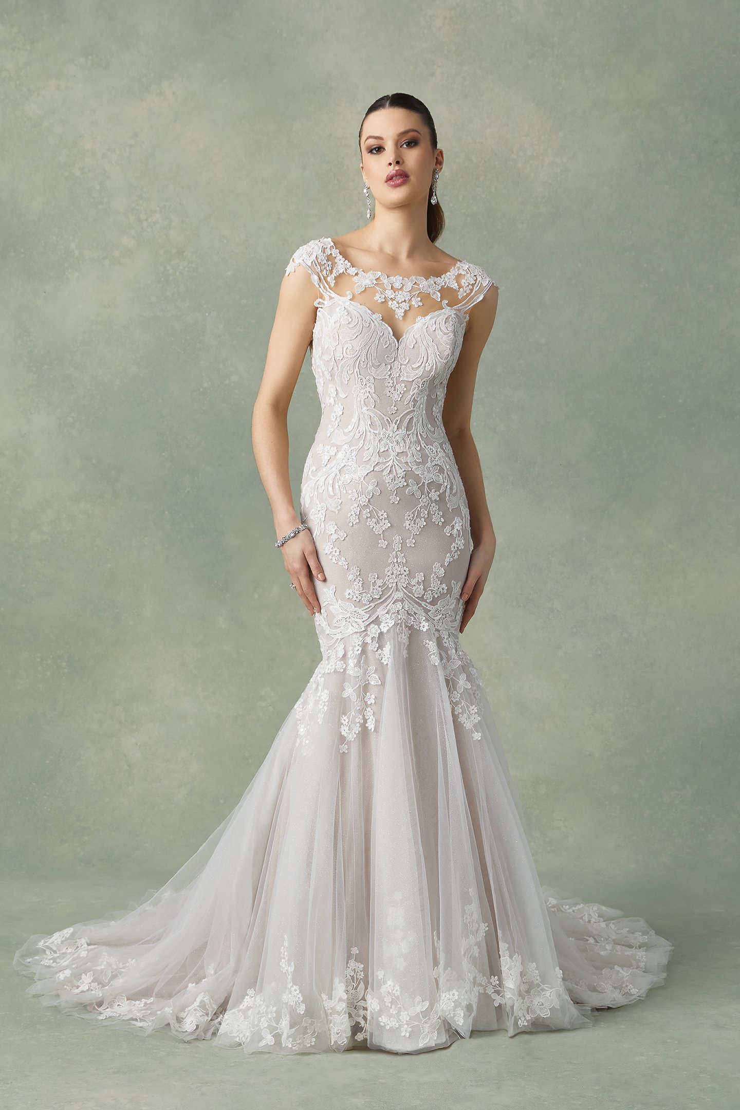 Fabiana: Sparkle Tulle Trumpet Gown with Illusion Sabrina Neckline