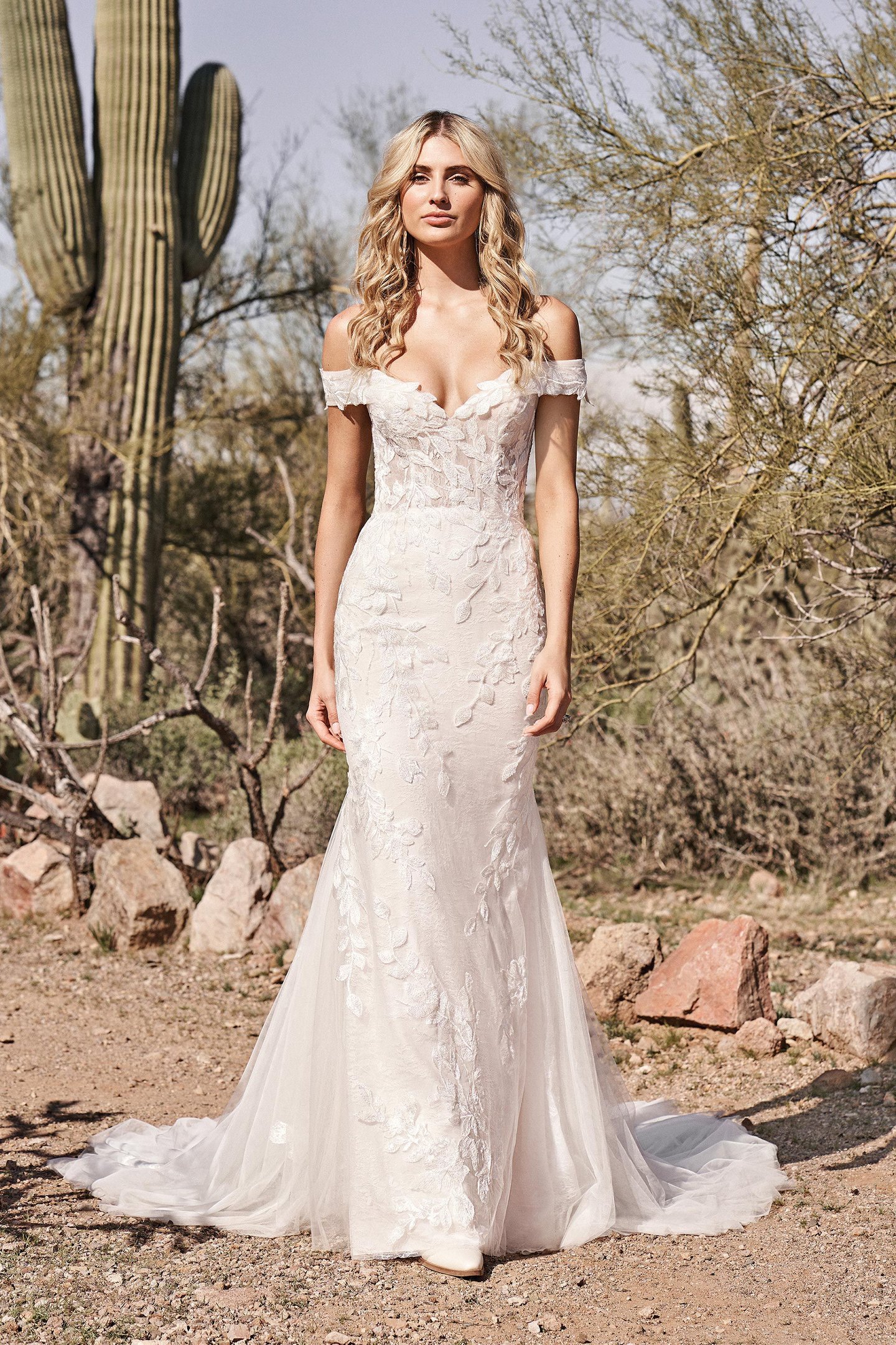 66160: Portrait Neckline Fit and Flare Dress with Gathered Tulle