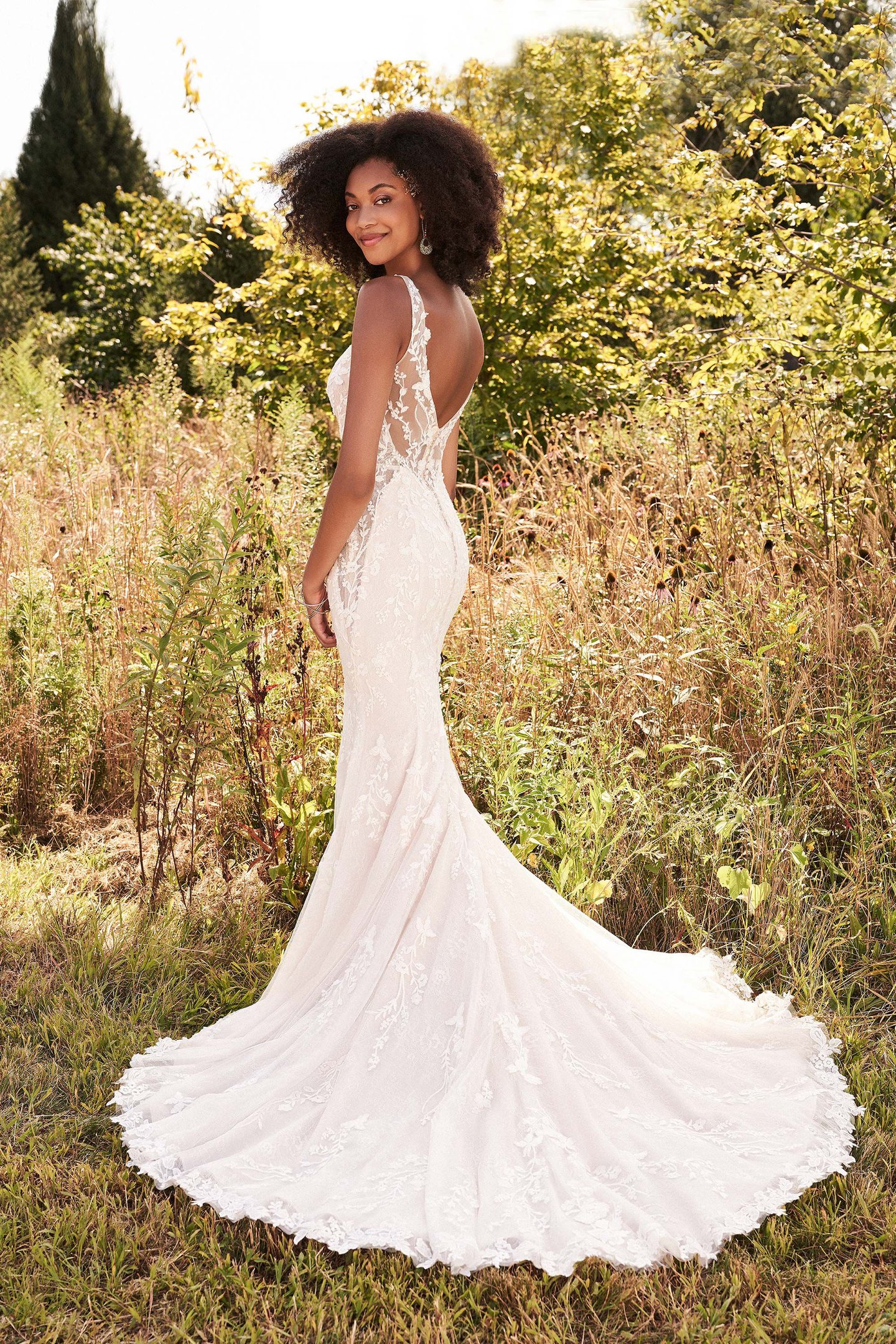 66183: Beaded Lace Dress with Plunging V-Neck and Illusion Side