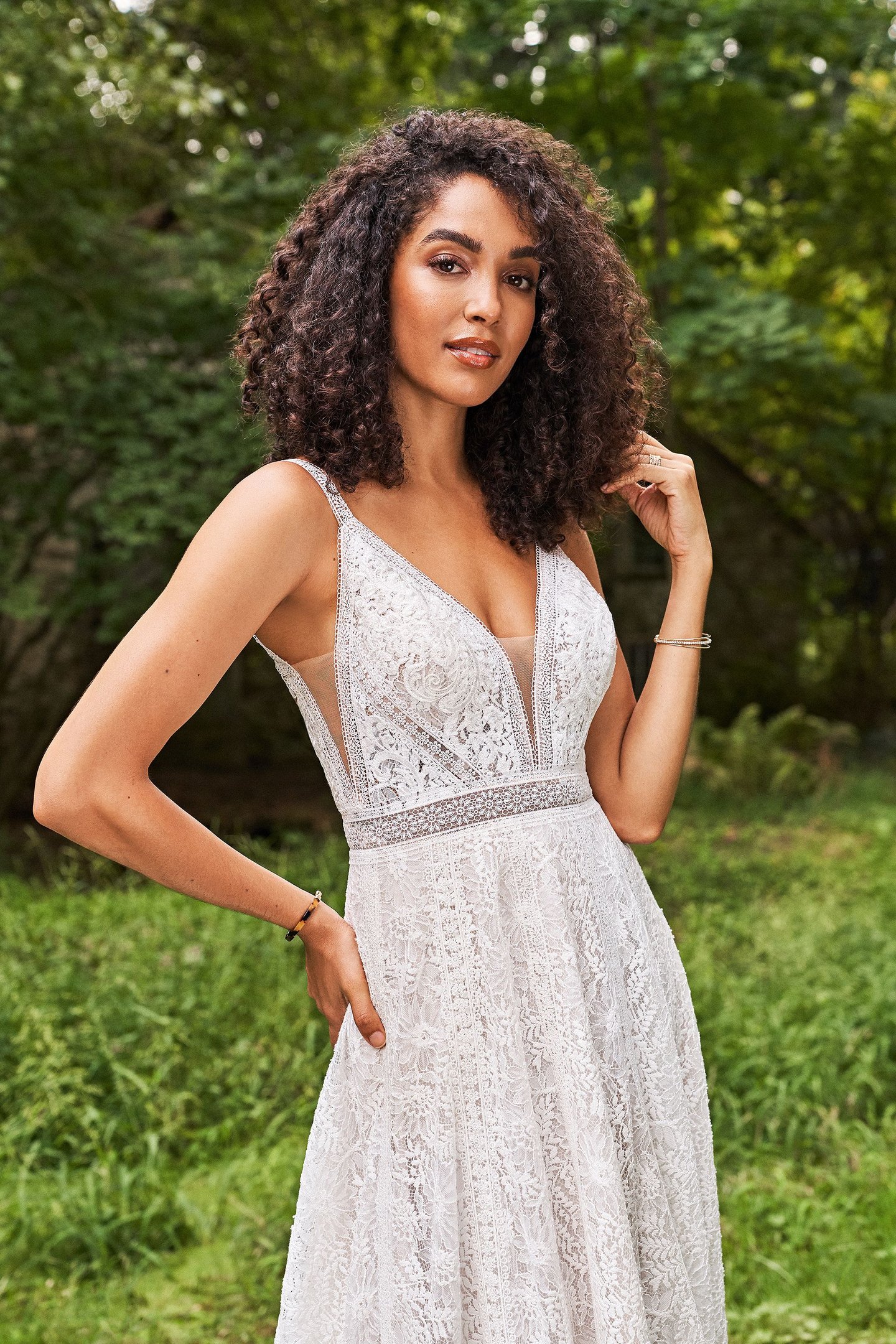 66239: Allover Lace A-Line Bridal Dress with Illusion Bodice