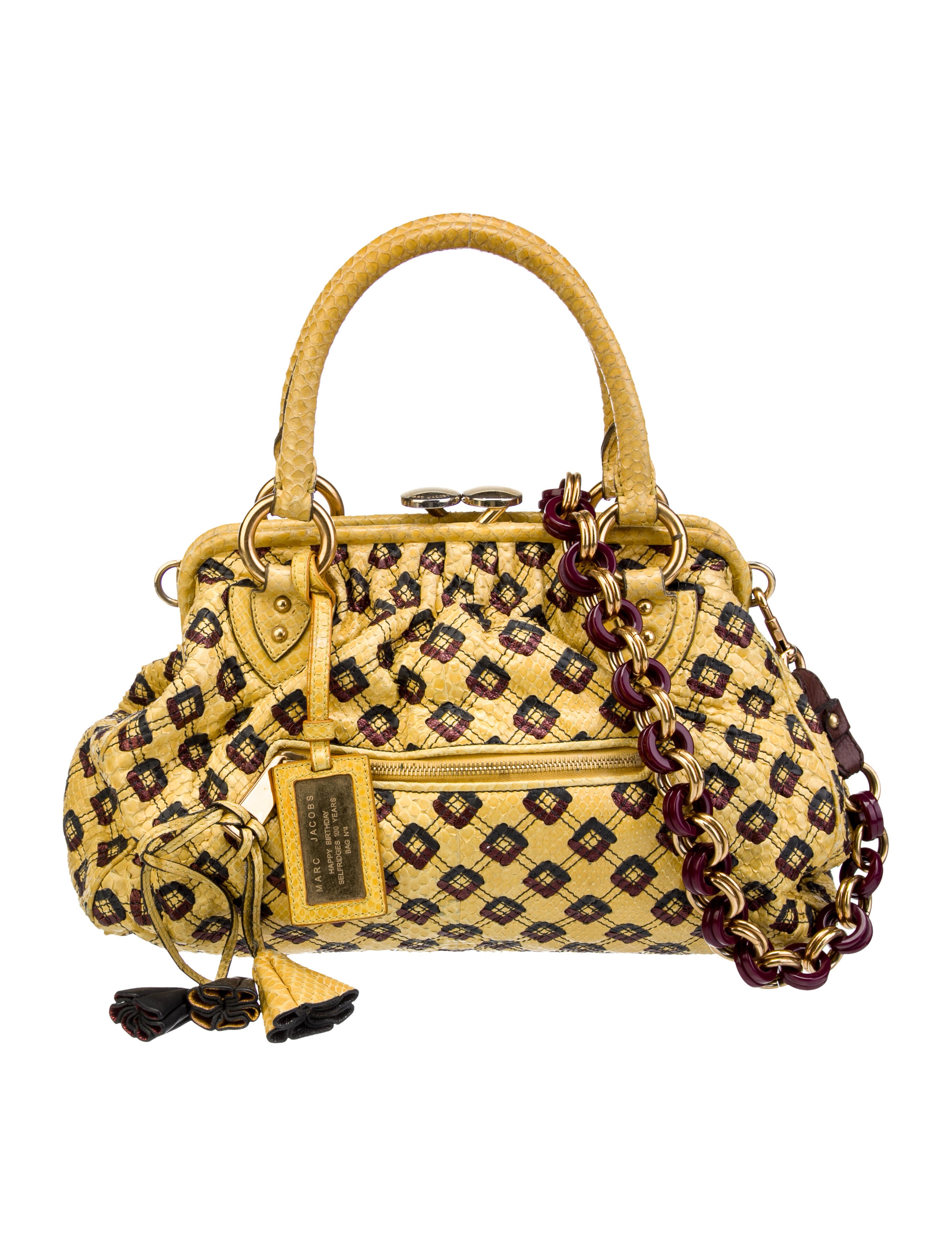 Marc Jacobs Snakeskin Kiss-Lock Handle Bag - Yellow Handle Bags