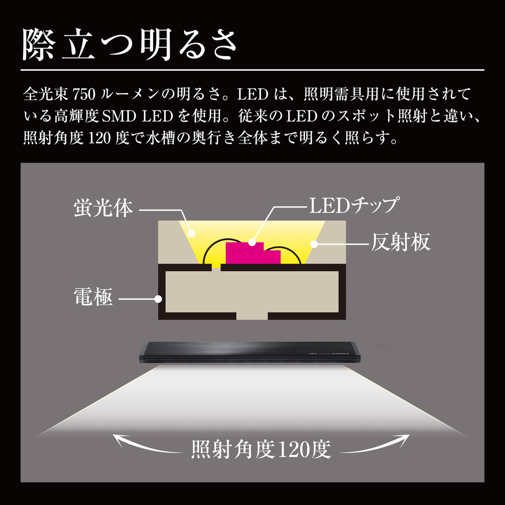 クリア LED POWERⅢ 450 BK[幅45cm水槽用]赤・青・白3色 | ジェックス