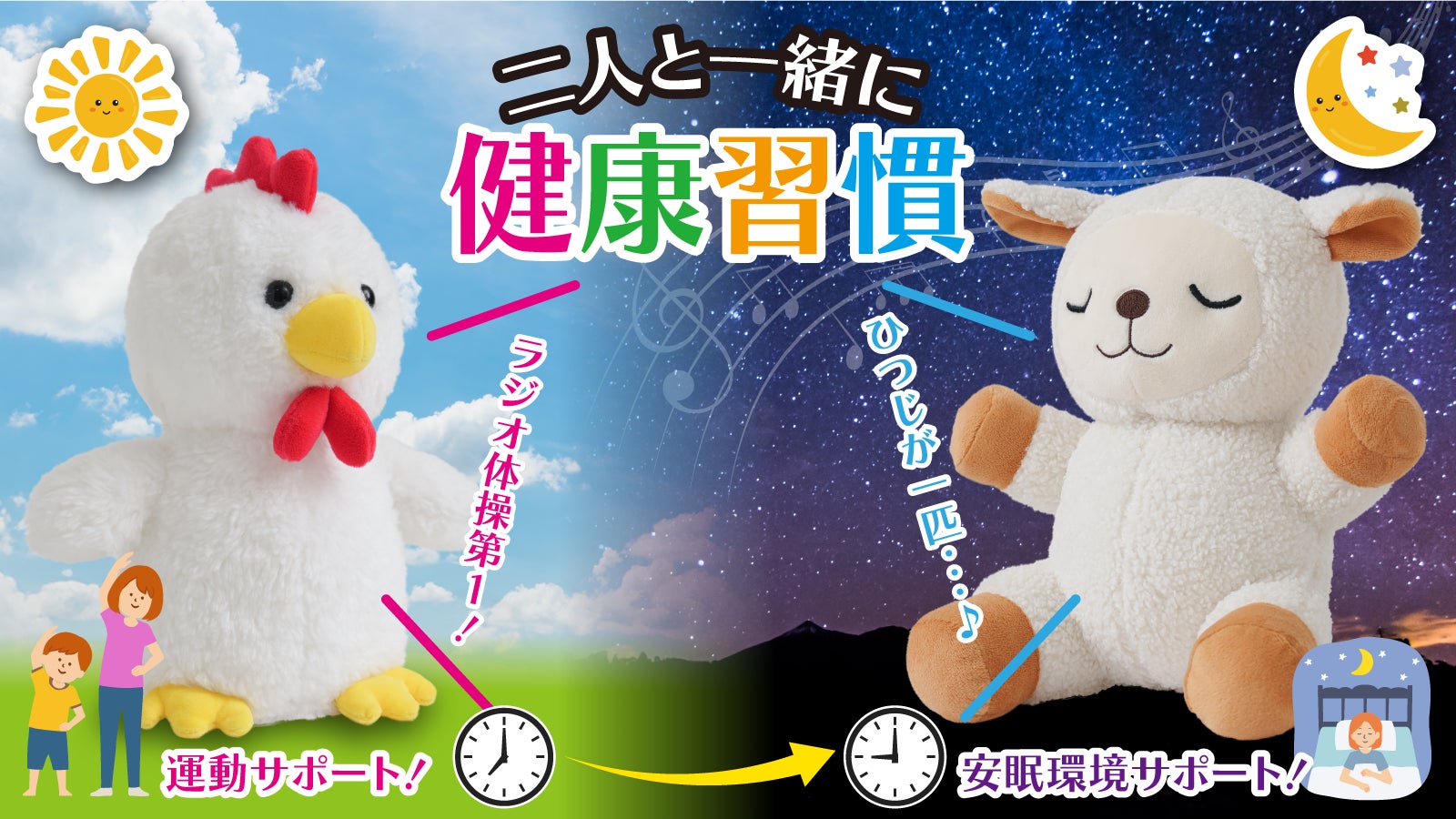 マクアケ新プロジェクト】体操コッコちゃんと一緒に元気な体づくり！夜
