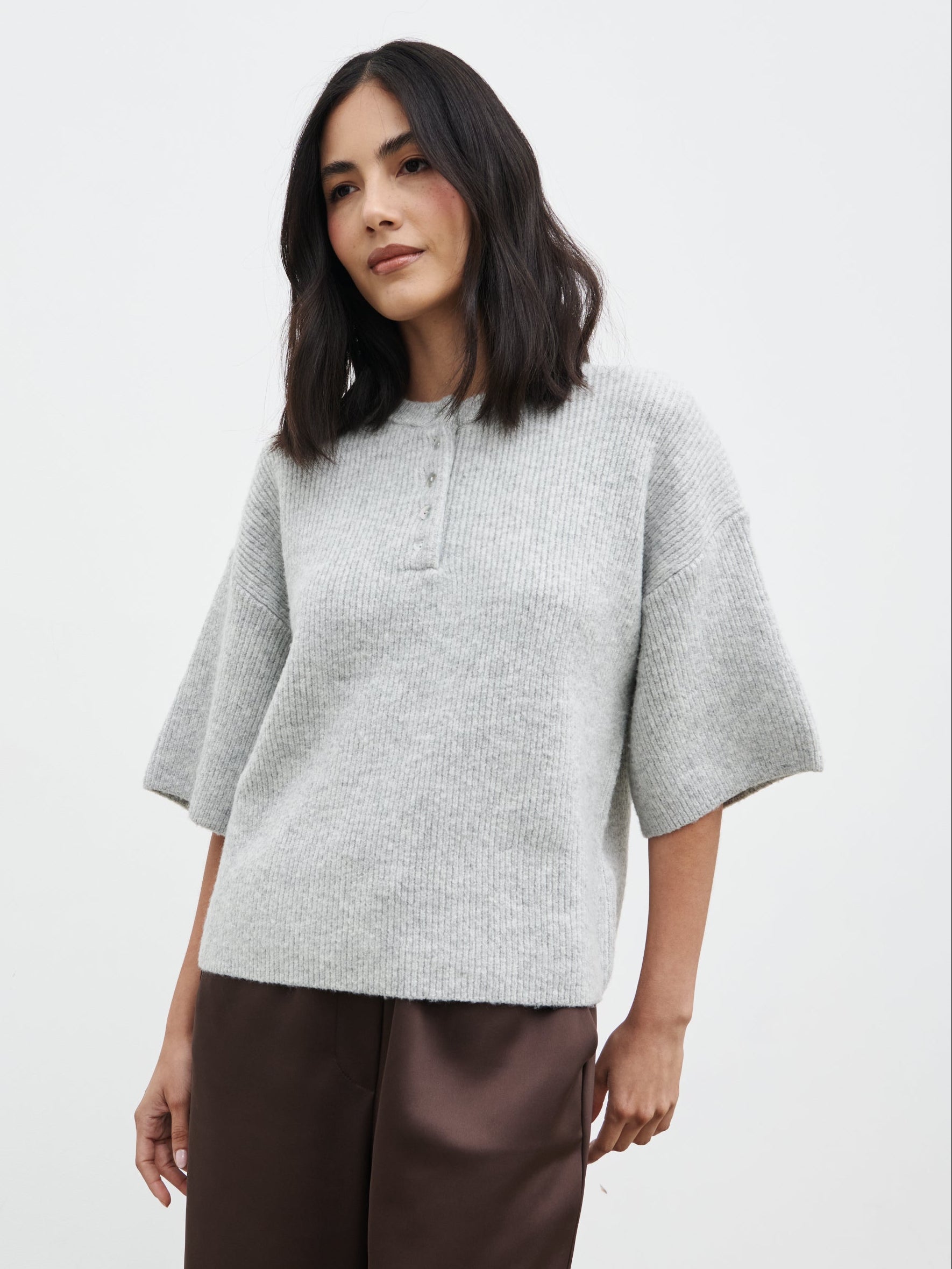 Amari Fluffy Knit Top - Grey Marl – Pretty Lavish