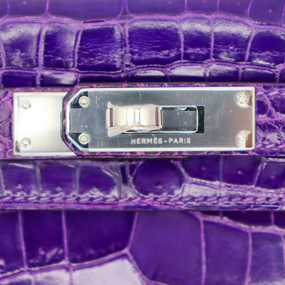 Hermès Kelly Cut Ultraviolet Shiny Niloticus Crocodile Palladium