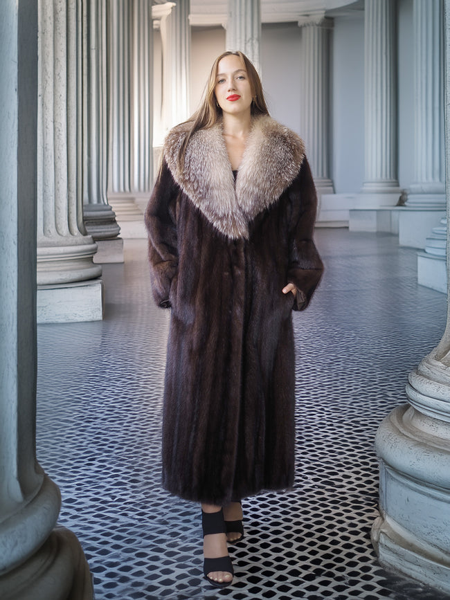 Mahogany Mink Swing Coat with Baroque Lining – Size XL/XXL | Luxe