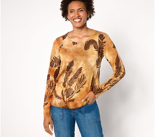 Attitudes by Renee Printed Tie Dye Sweater with Overlay Print