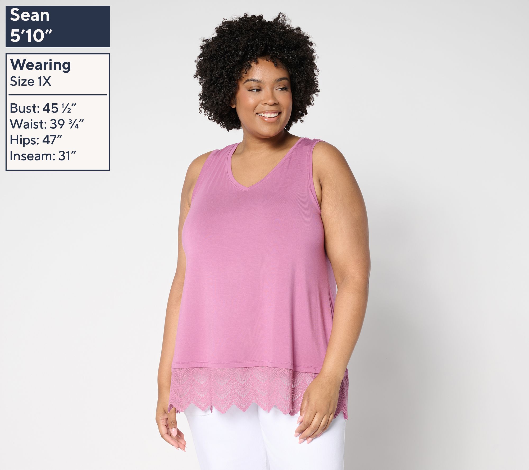 LOGO Layers by Lori Goldstein Regular Knit Tank with Lace Hem